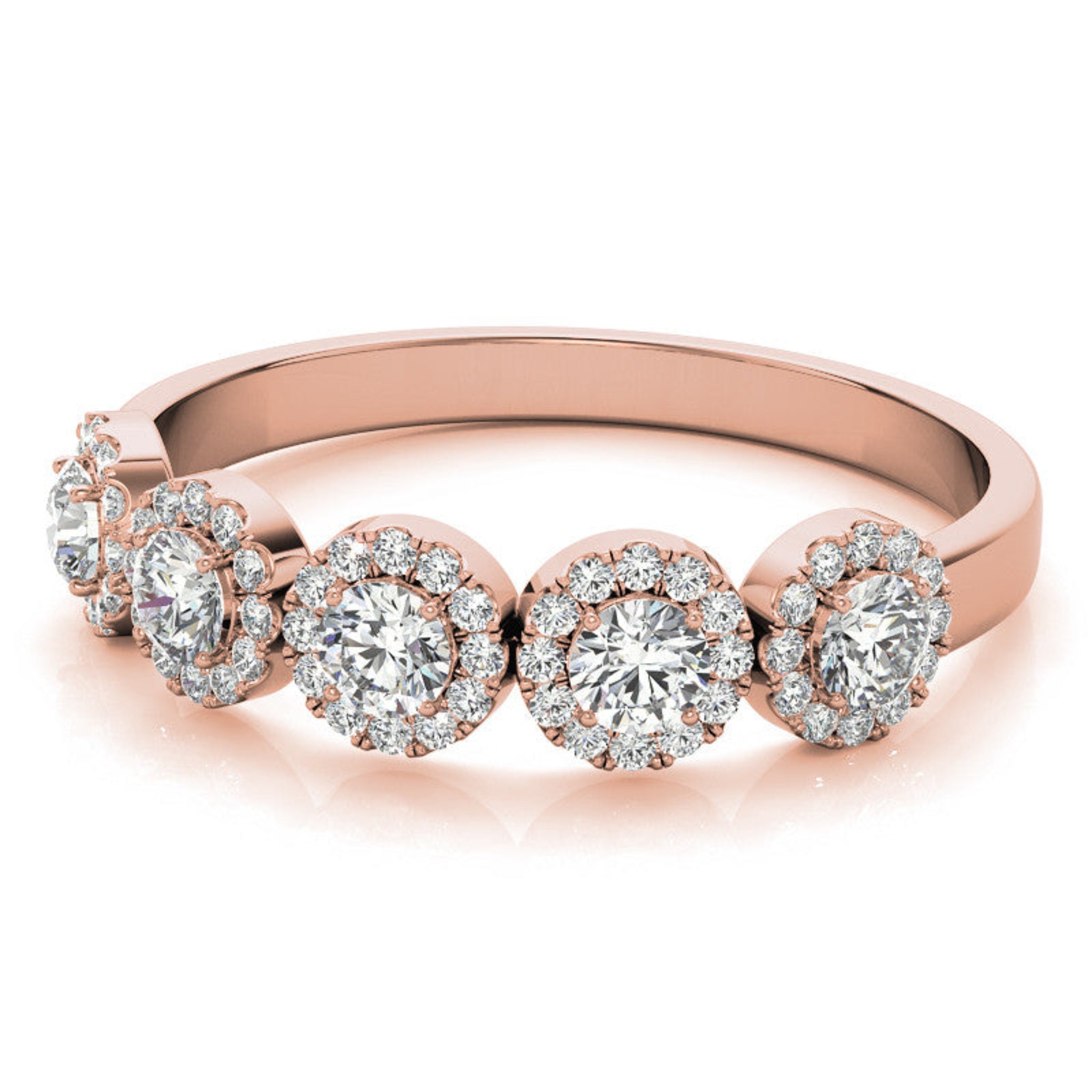 Adjustable Sterling Silver Luxury Rose Gold Five-Center Floral Halo Diamond Band For Women