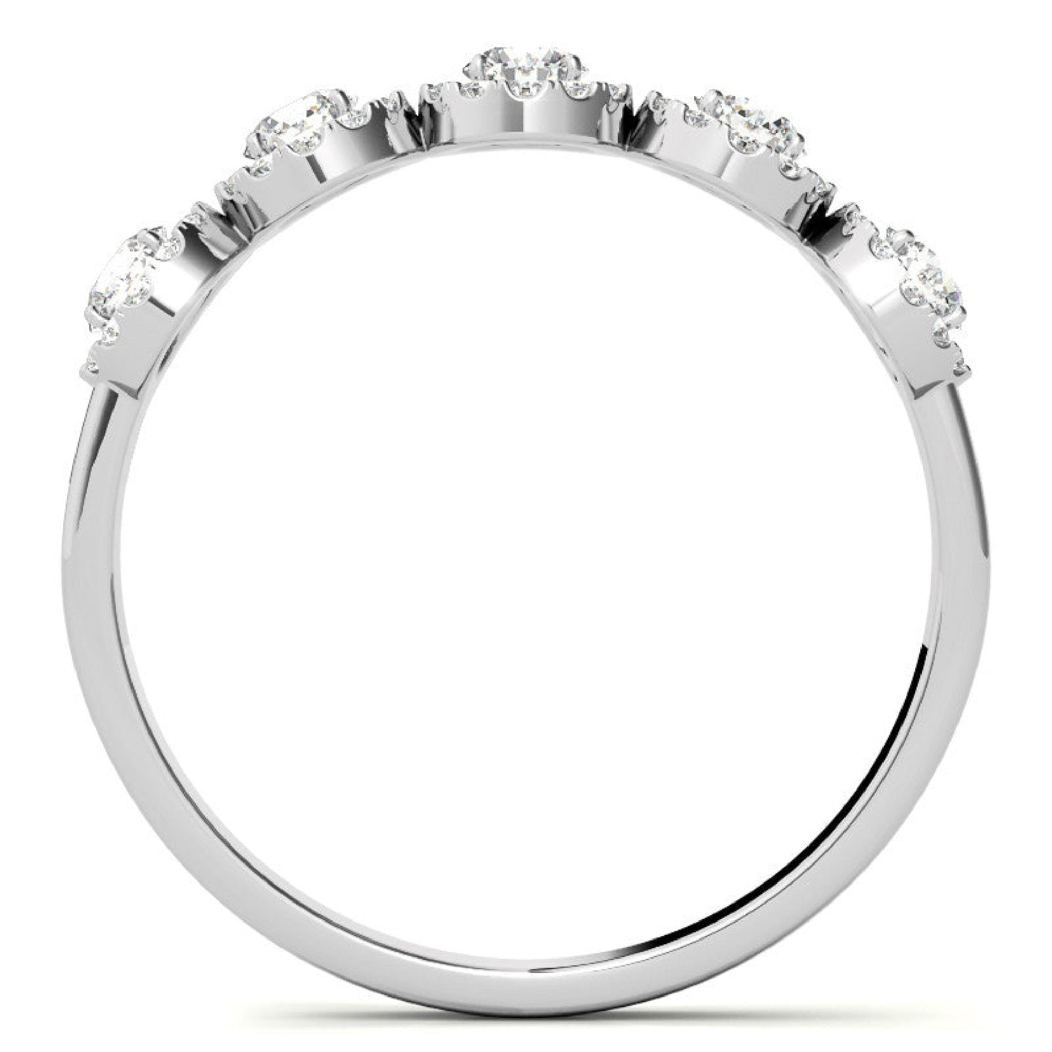 Adjustable Sterling Silver Luxury White Gold Five-Center Floral Halo Diamond Band For Women