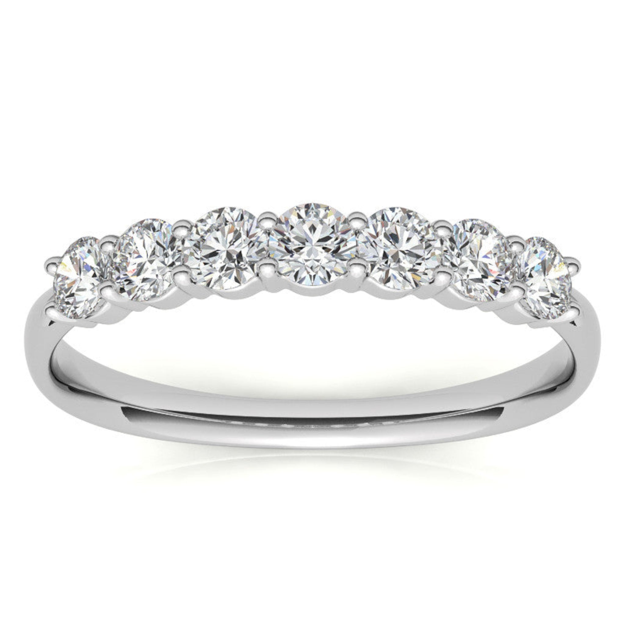 White Gold Silver Multi-Diamonds Prong-Set Adjustable Semi-Eternity Ring for Women