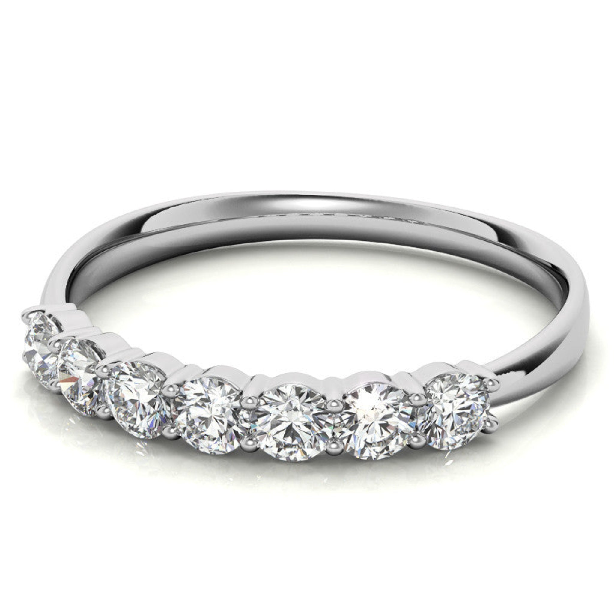 White Gold Silver Multi-Diamonds Prong-Set Adjustable Semi-Eternity Ring for Women