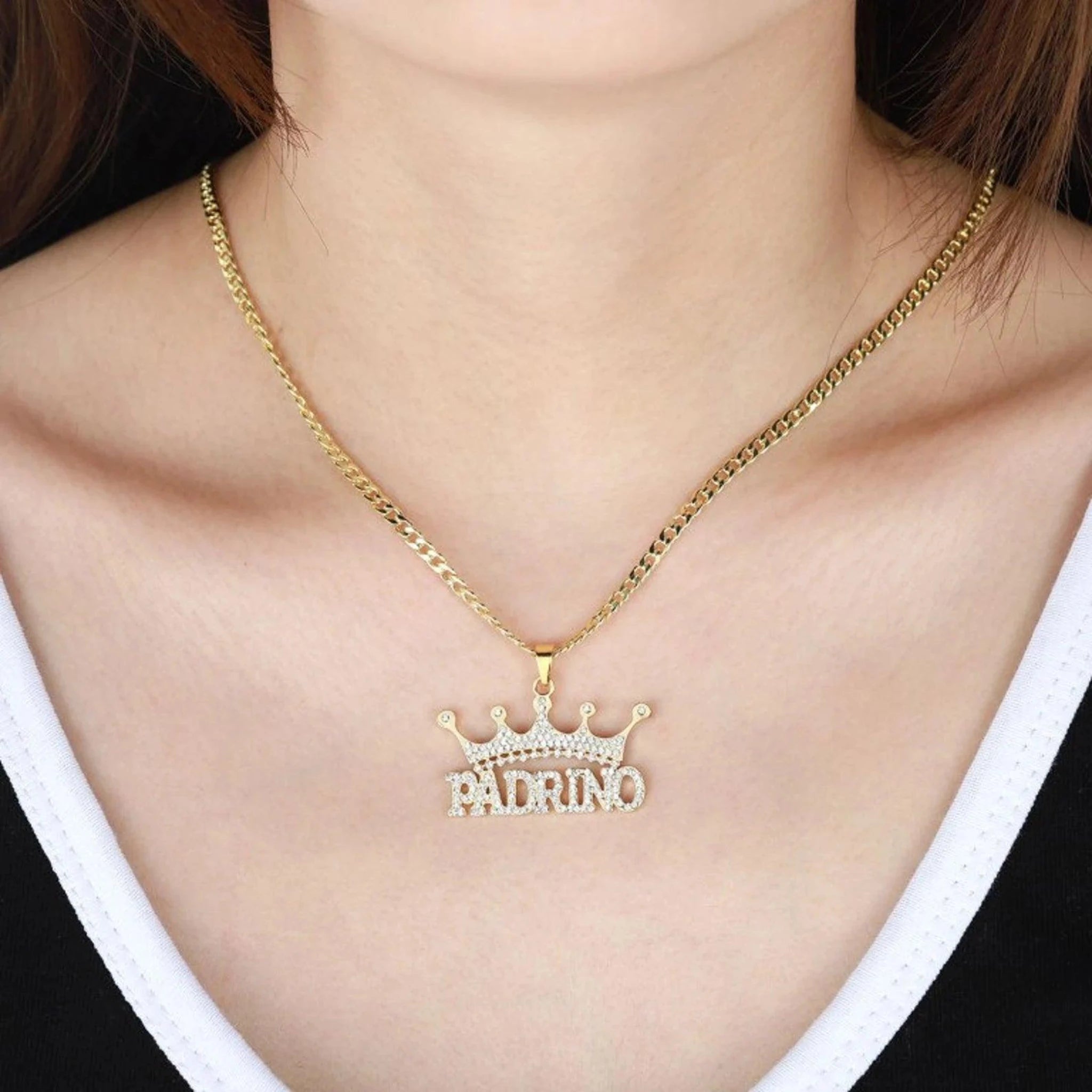 Custom Name Crown Adjustable Silver Yellow Gold Pendant For Women