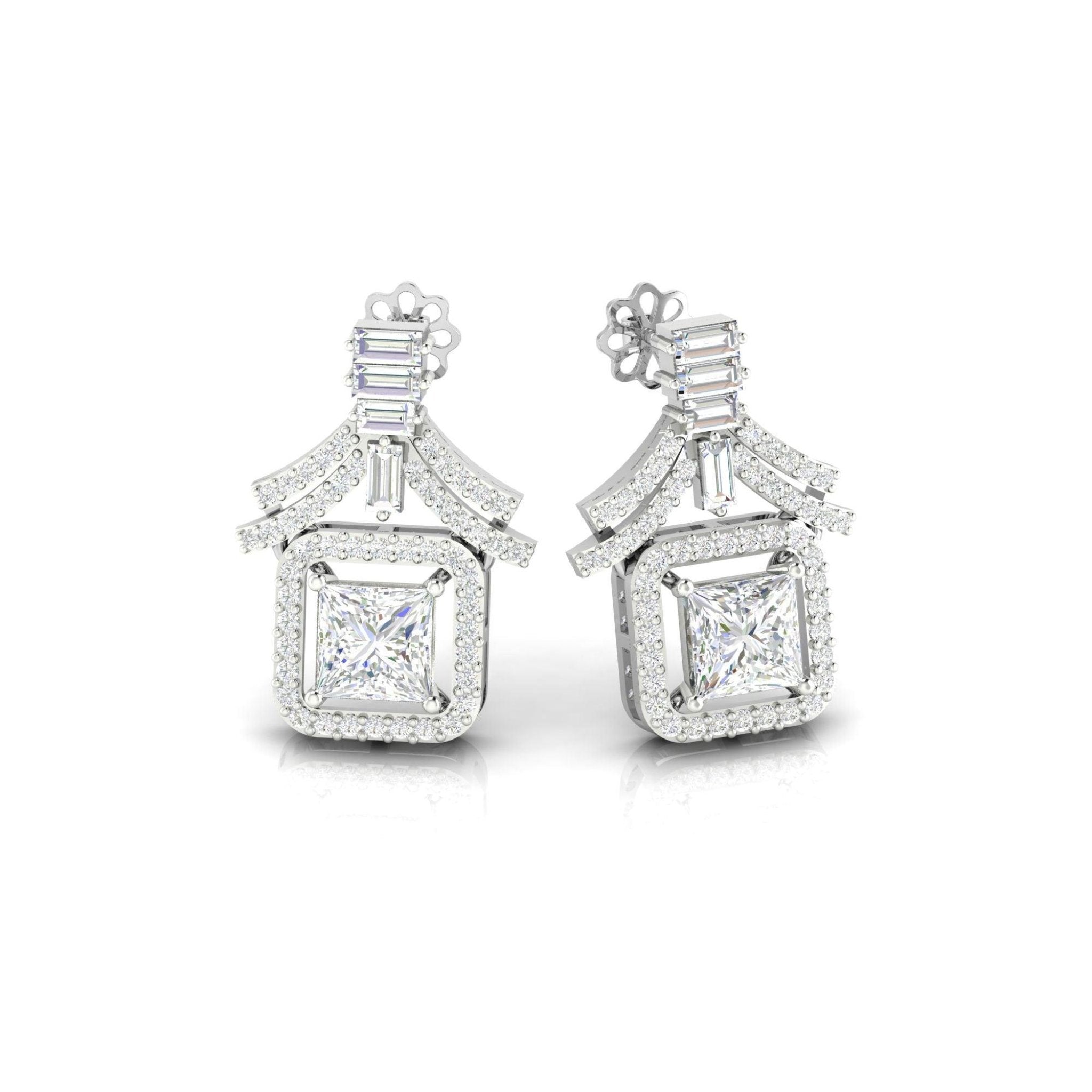 Sparkling Princess Cut Silver White Gold Plated Earring For Women