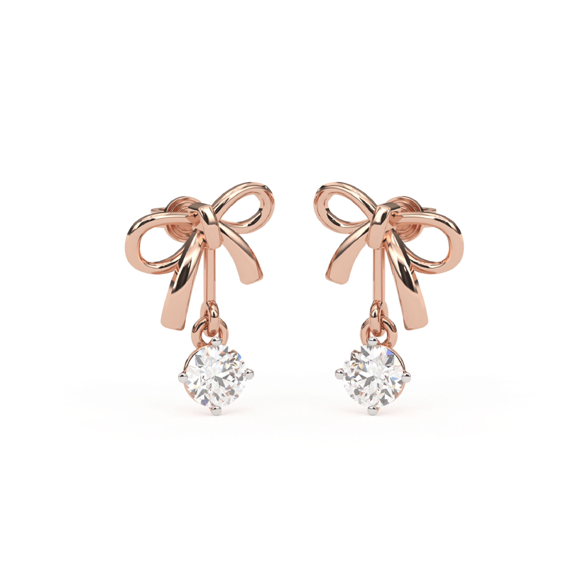 Radiant Bow Drop Silver Rose Gold Plated Earring For Women