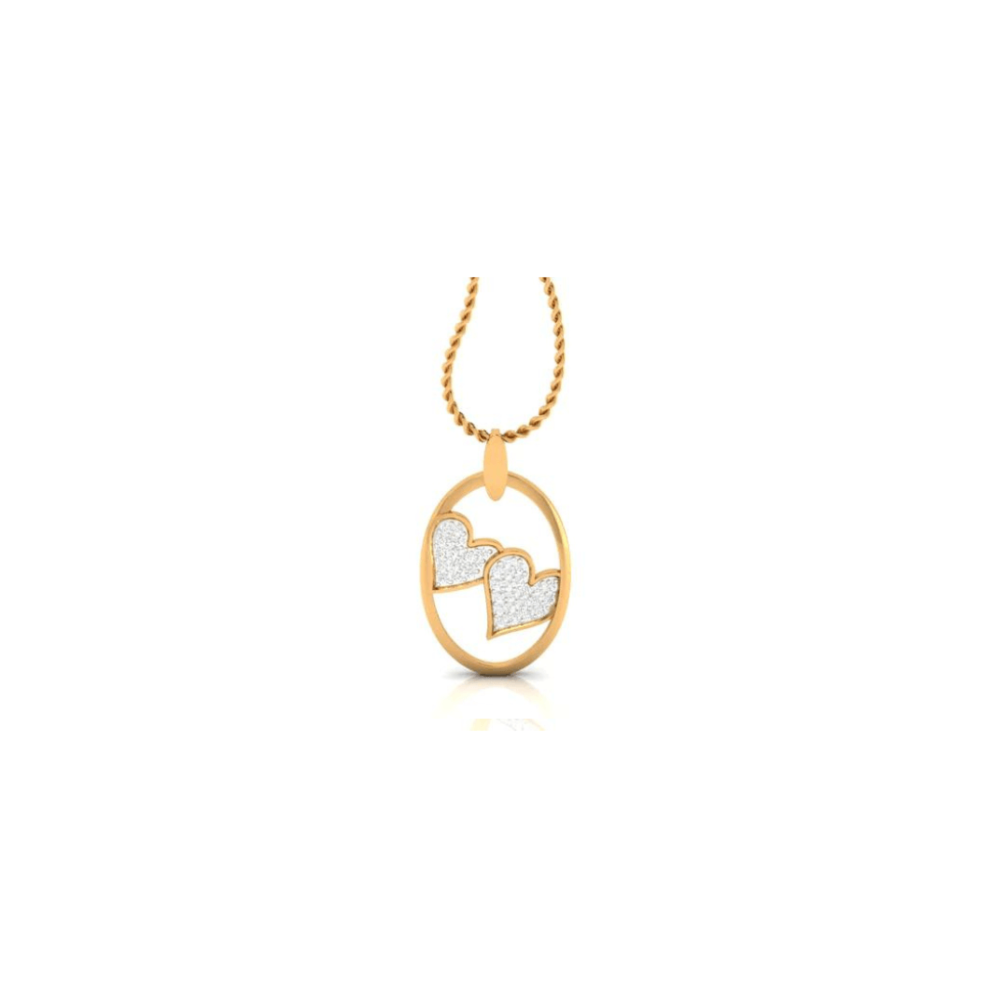 Silver Oval Adjustable Dual Heart Yellow Gold Pendant For Women