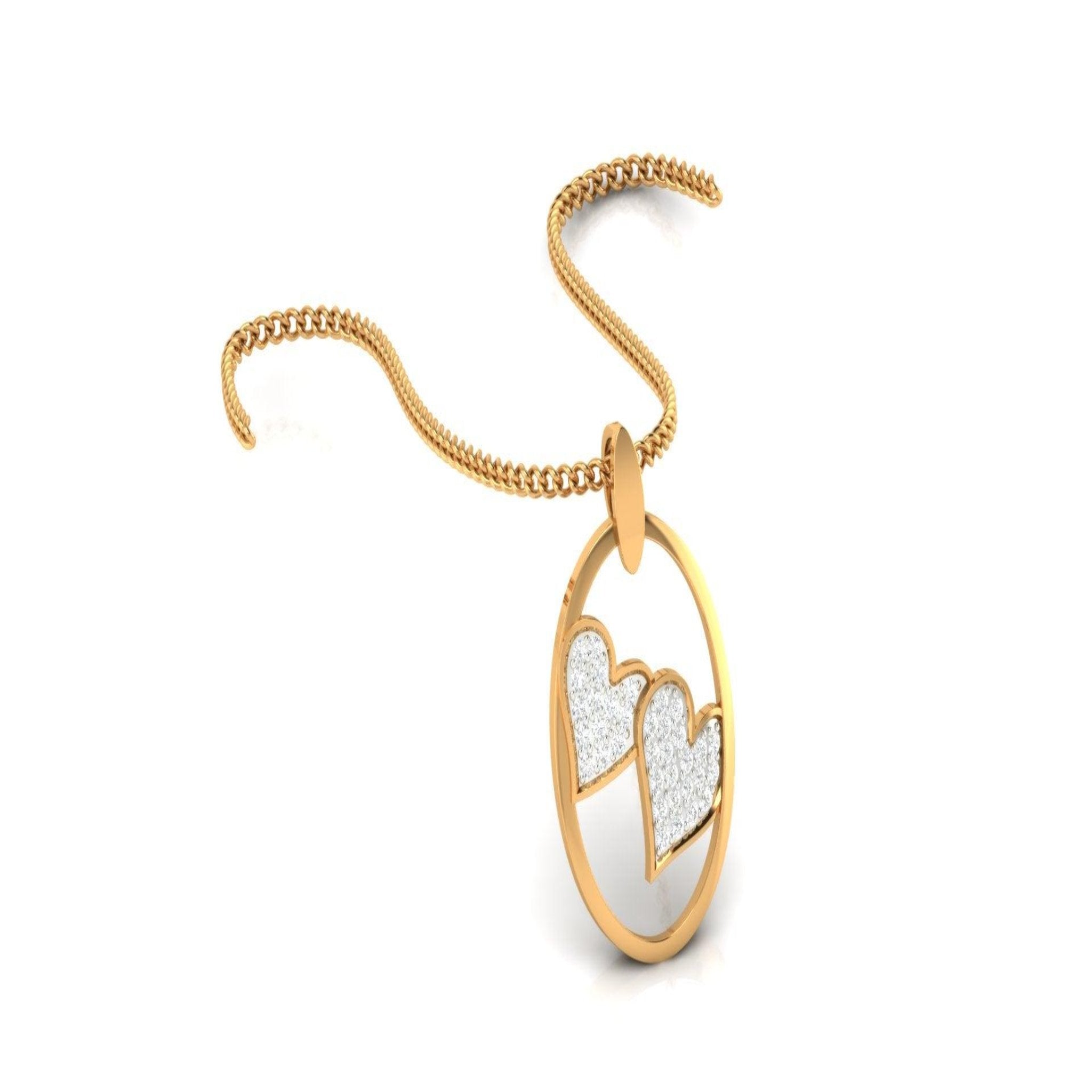 Silver Oval Adjustable Dual Heart Yellow Gold Pendant For Women