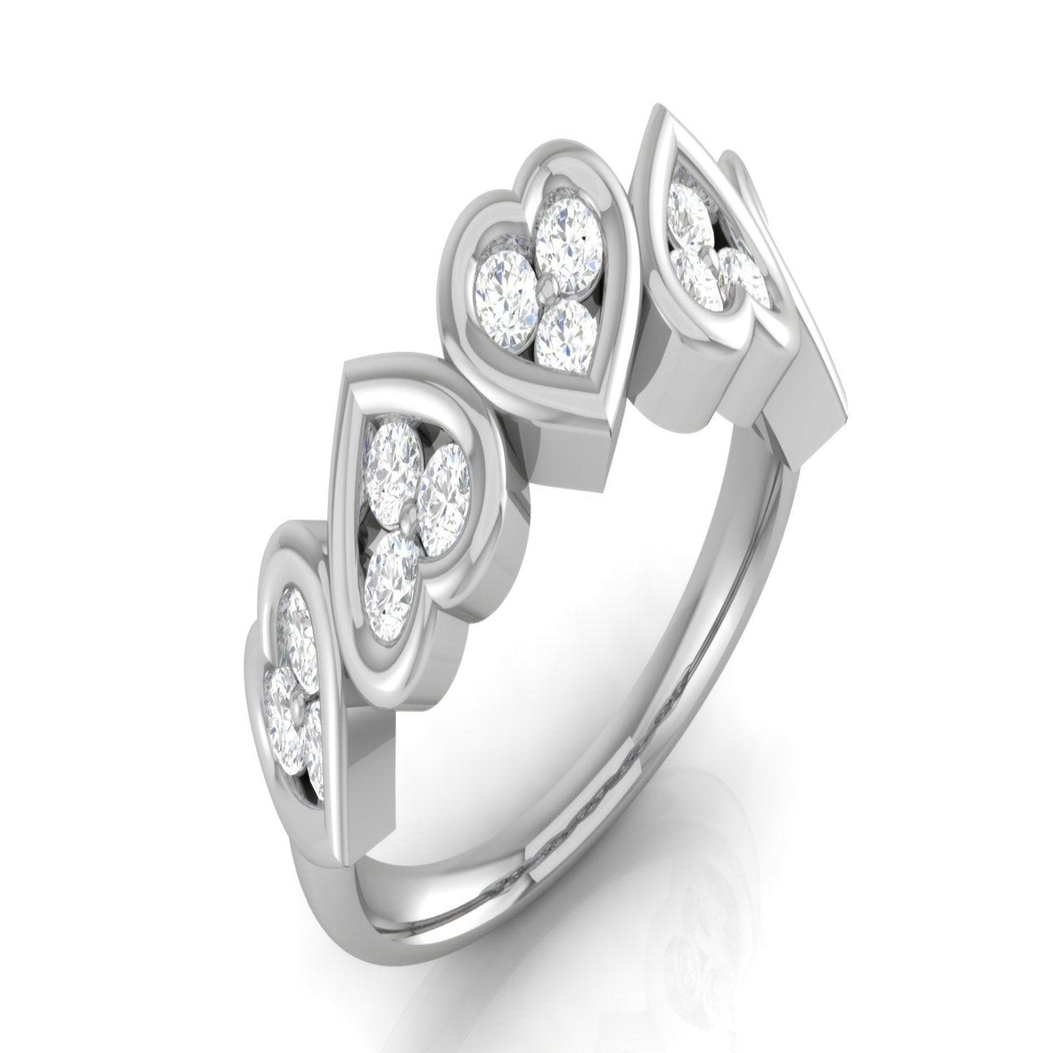 Multi-Heart White Gold Silver Adjustable Elegant Ring For Women