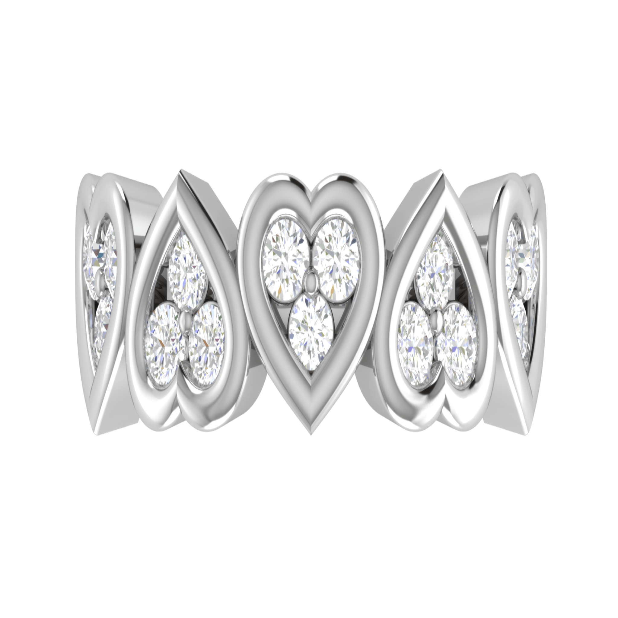 Multi-Heart White Gold Silver Adjustable Elegant Ring For Women