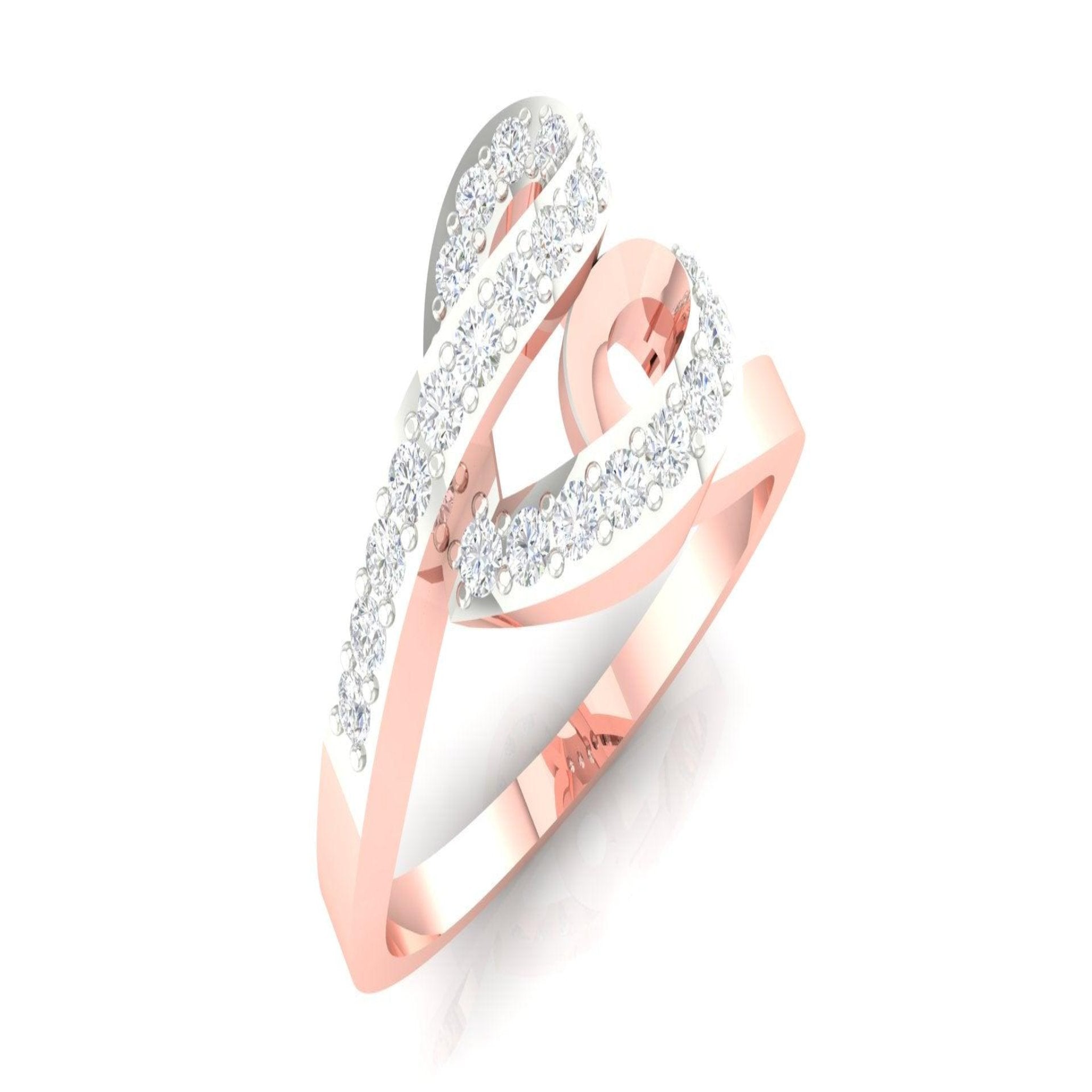 Abstract Heart Rose Gold Silver Adjustable Sparkling Ring For Women