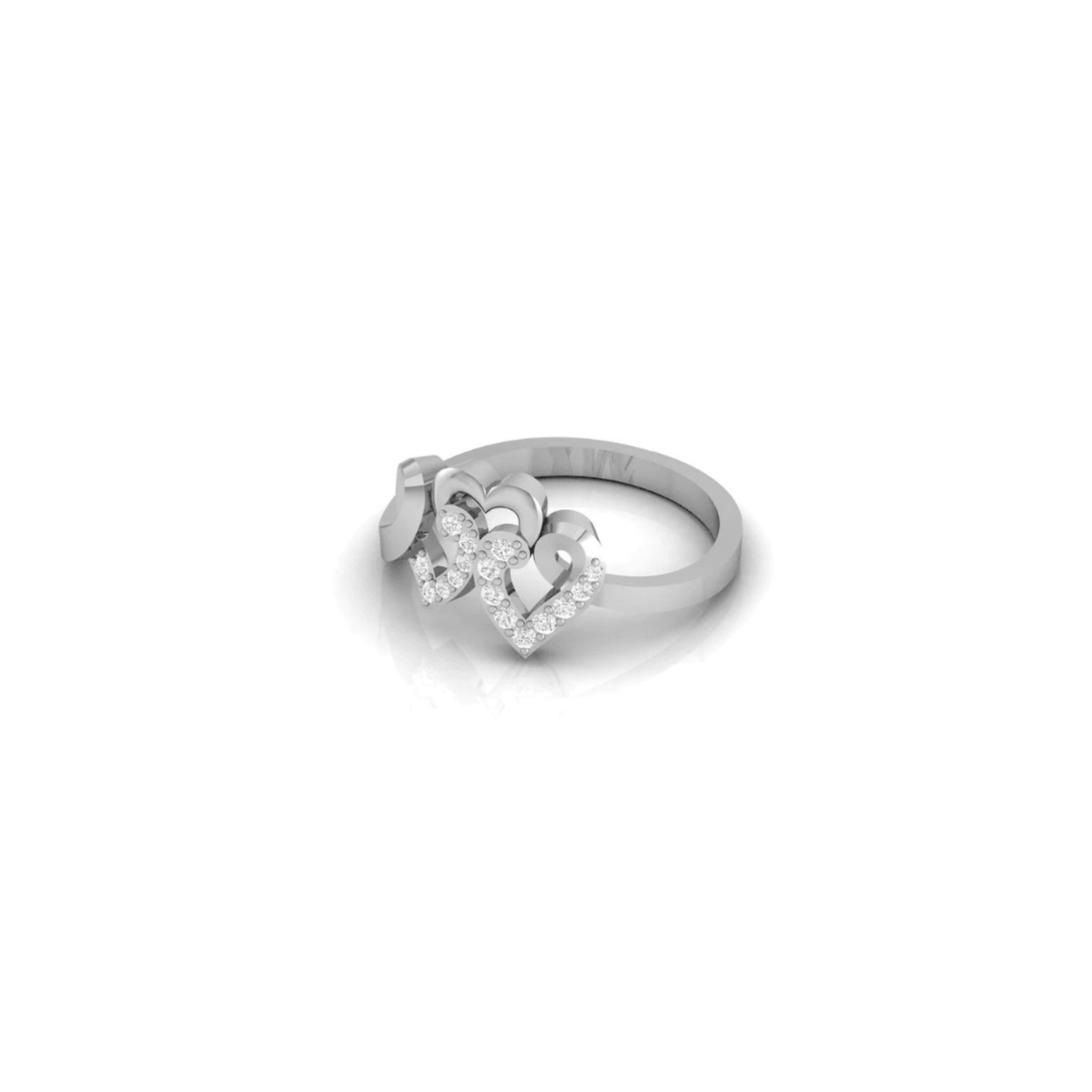 Triple Heart White Gold Silver Adjustable Stylish Ring For Women