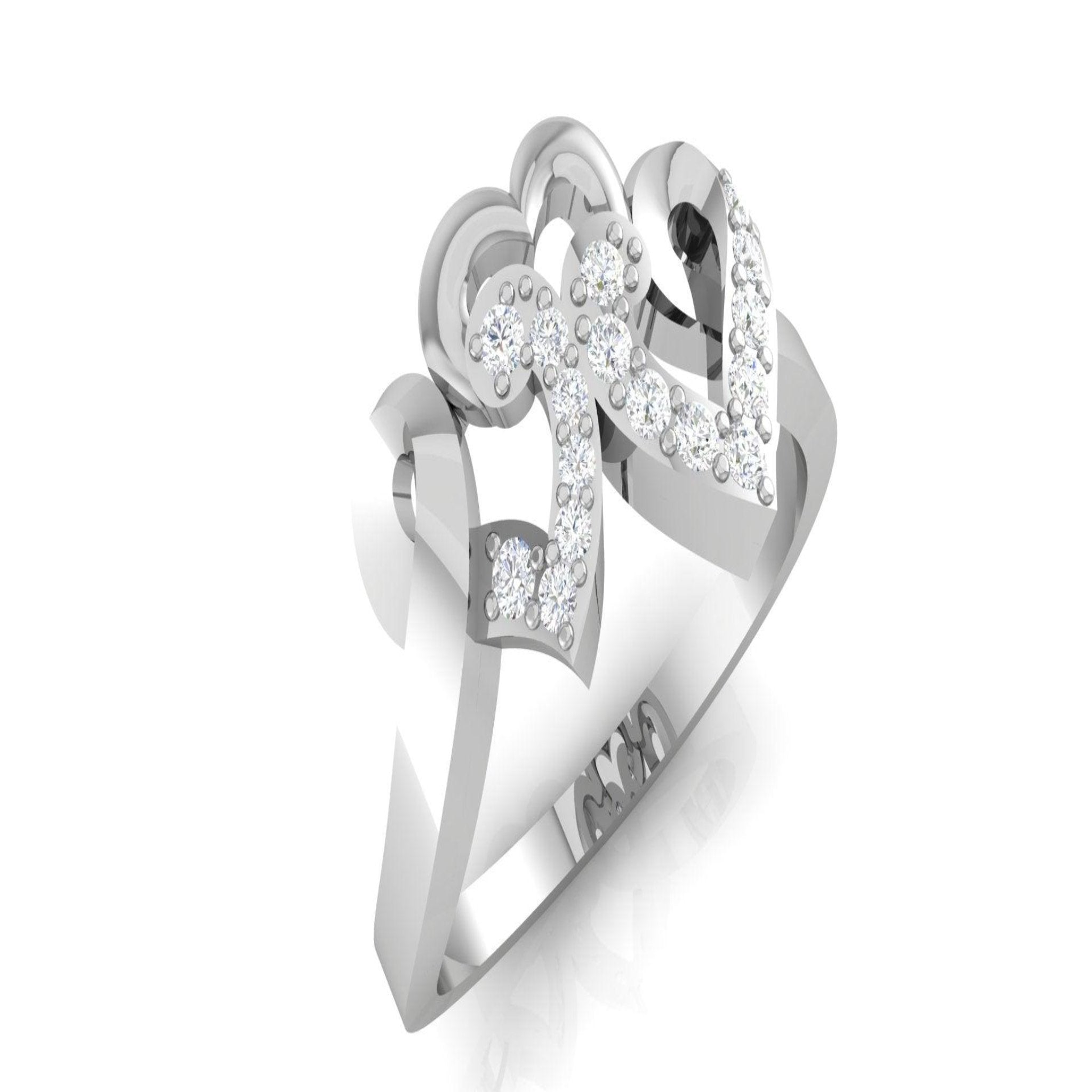 Triple Heart White Gold Silver Adjustable Stylish Ring For Women