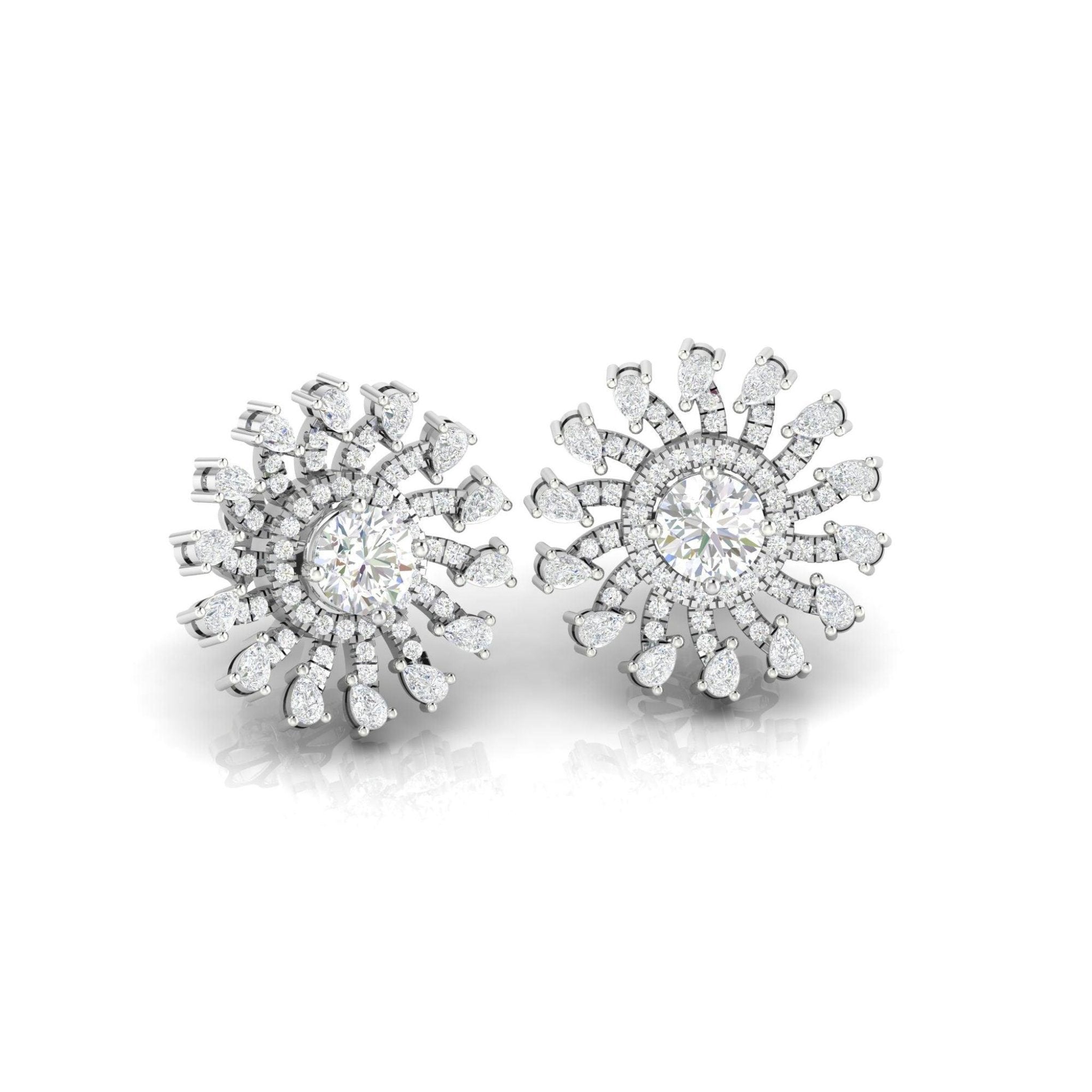 Silver White Gold Sparkling Sunburst Earring For Women