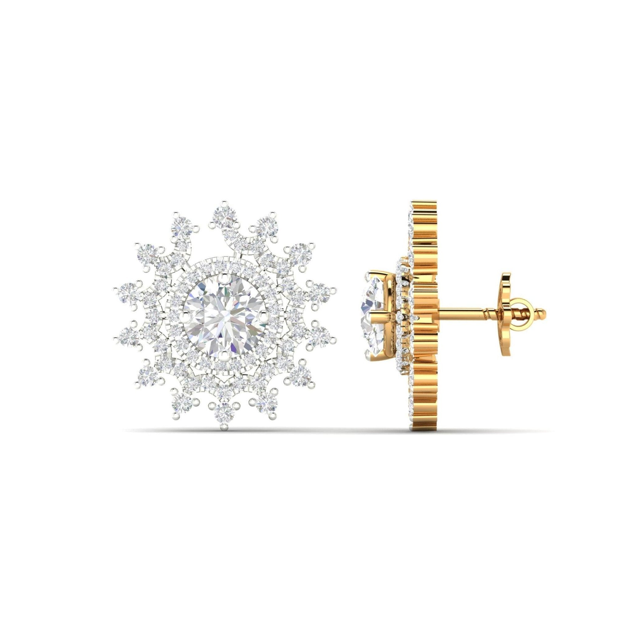 Sparkling Starburst Silver Yellow Gold Plated Earring For Women