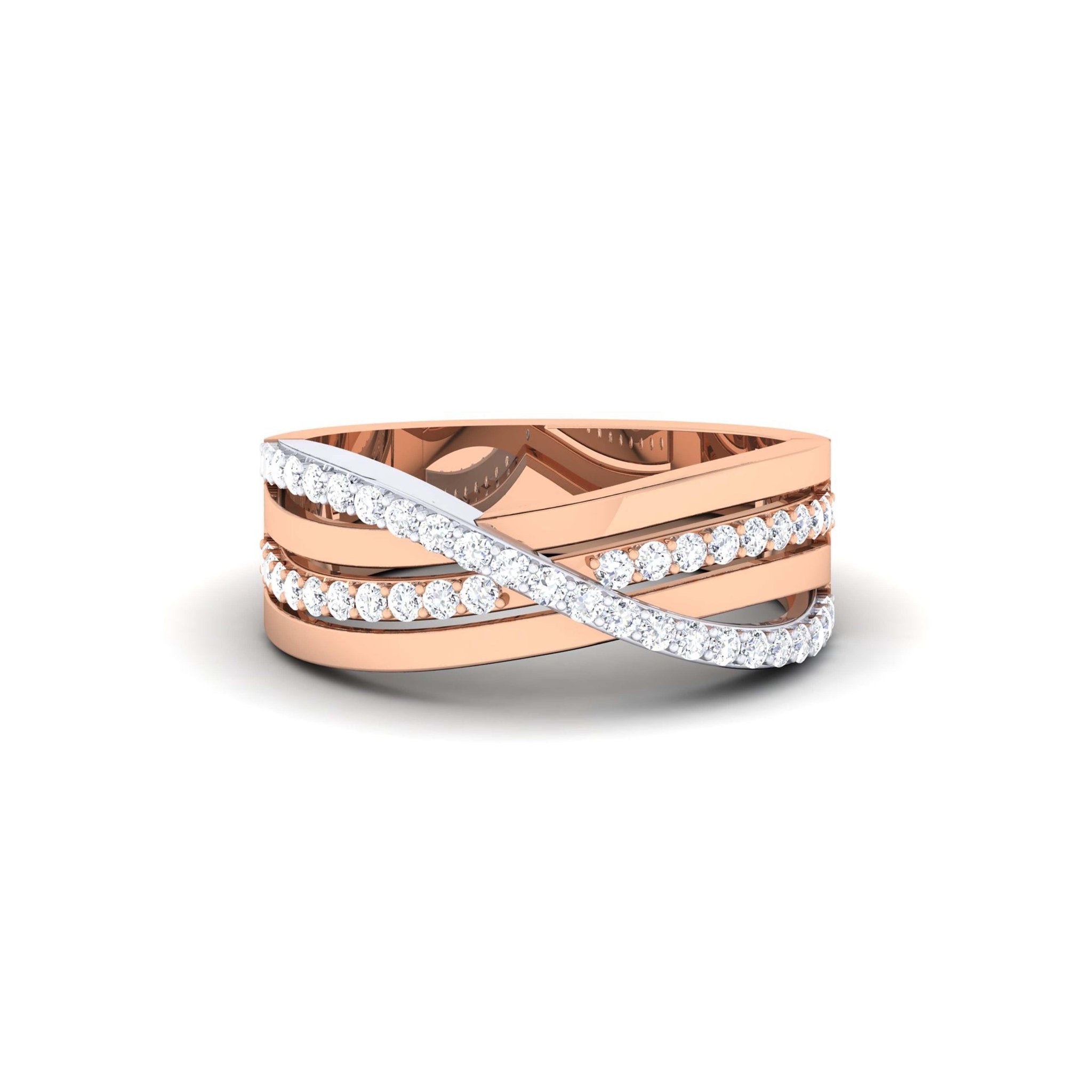 Adjustable Intricate Silver Rose Gold Crossover Band