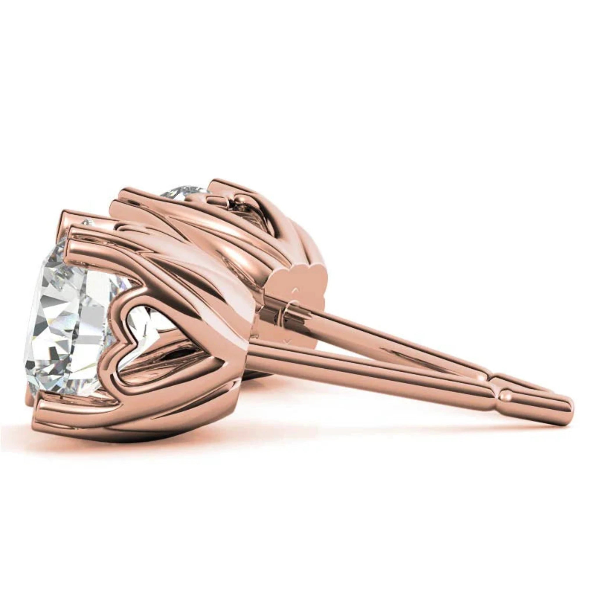 Elegant Round-Cut Solitaire Rose Gold Silver Heart-Prong Earring For Woman