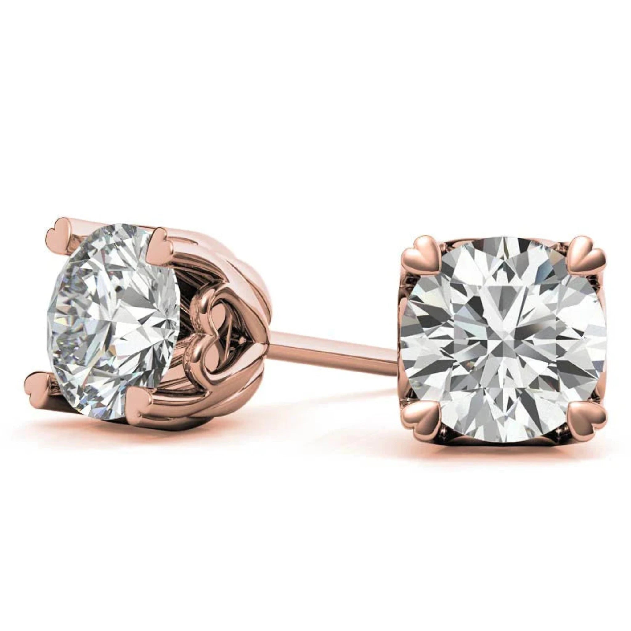 Elegant Round-Cut Solitaire Rose Gold Silver Heart-Prong Earring For Woman