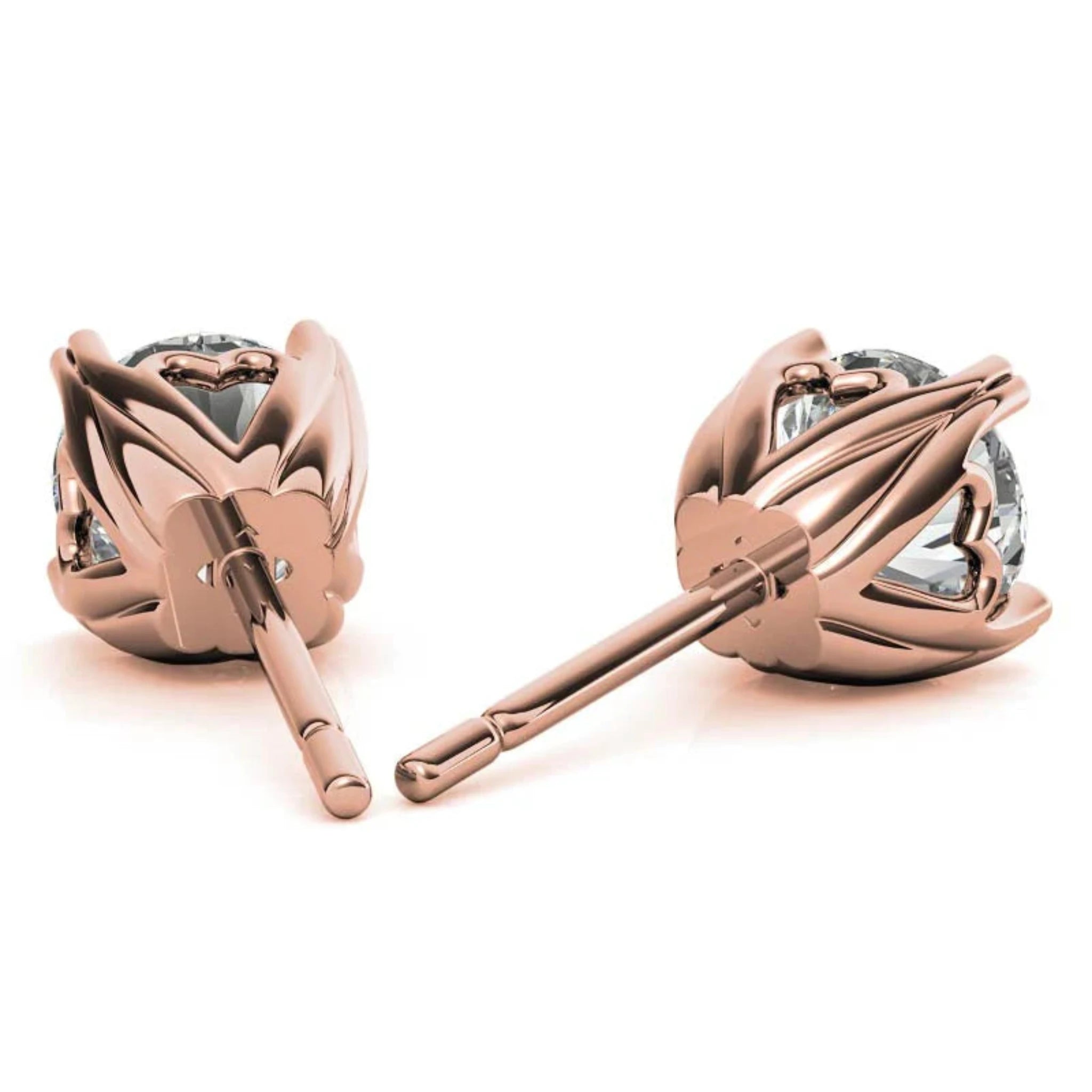 Elegant Round-Cut Solitaire Rose Gold Silver Heart-Prong Earring For Woman