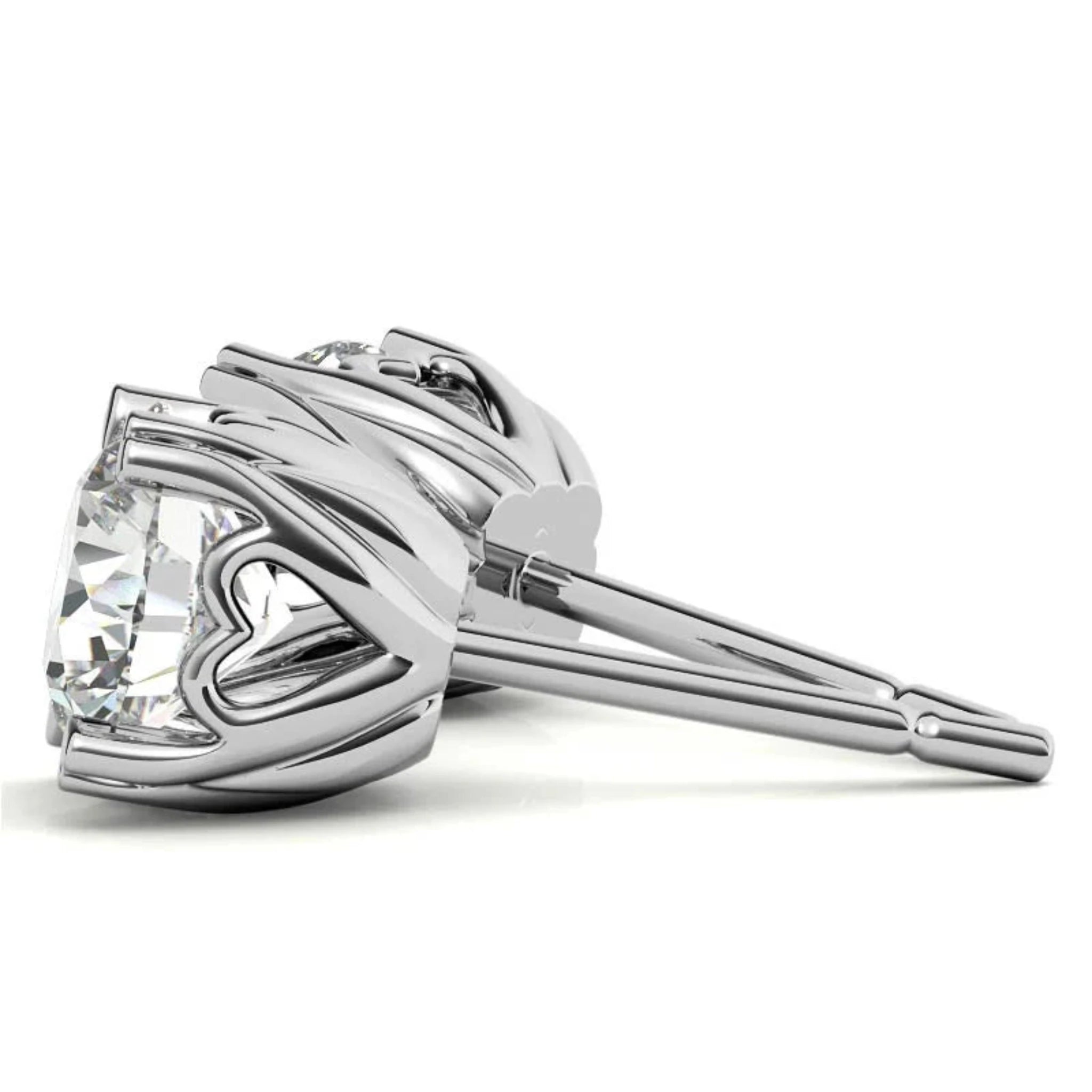 Elegant Round-Cut Solitaire White Gold Silver Heart-Prong Earring For Woman