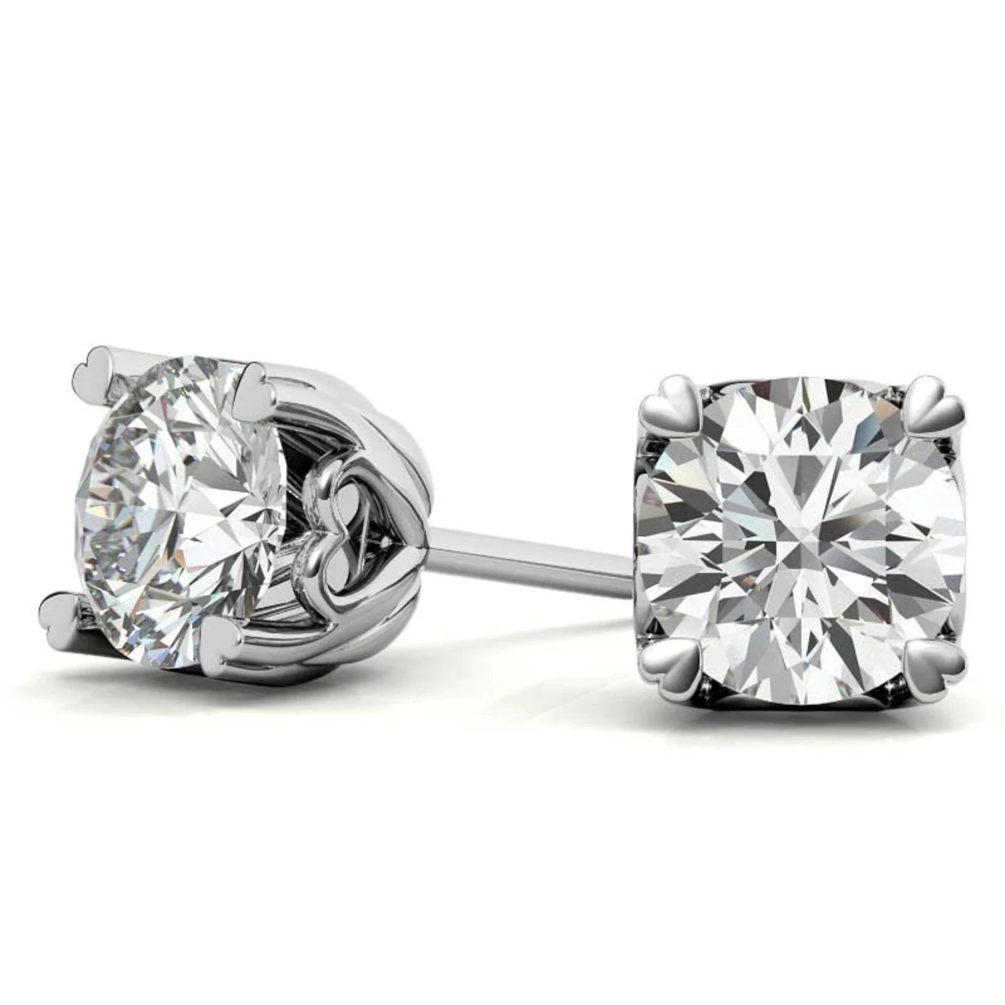 Elegant Round-Cut Solitaire White Gold Silver Heart-Prong Earring For Woman