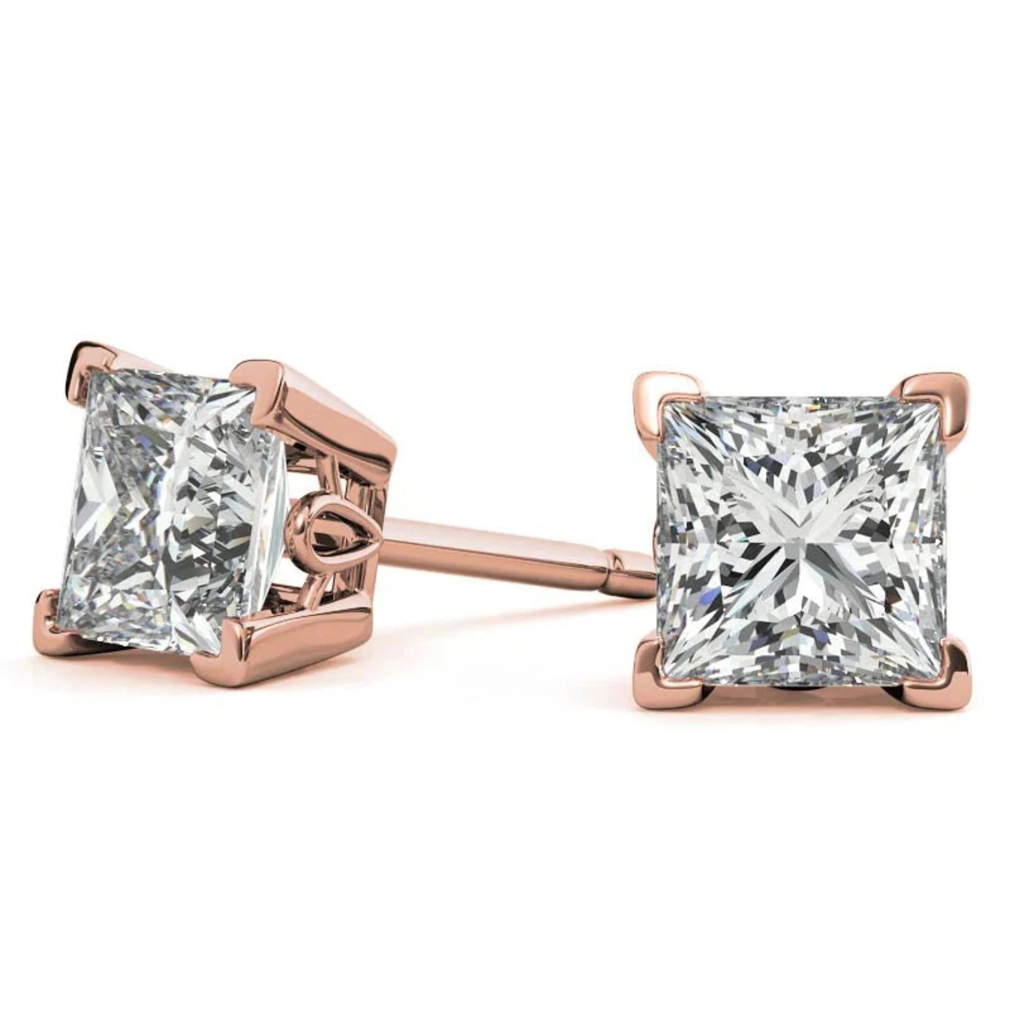 Radiant Princess-Cut Sparkling Rose Gold Silver Block Prong-Set Earrings for Women