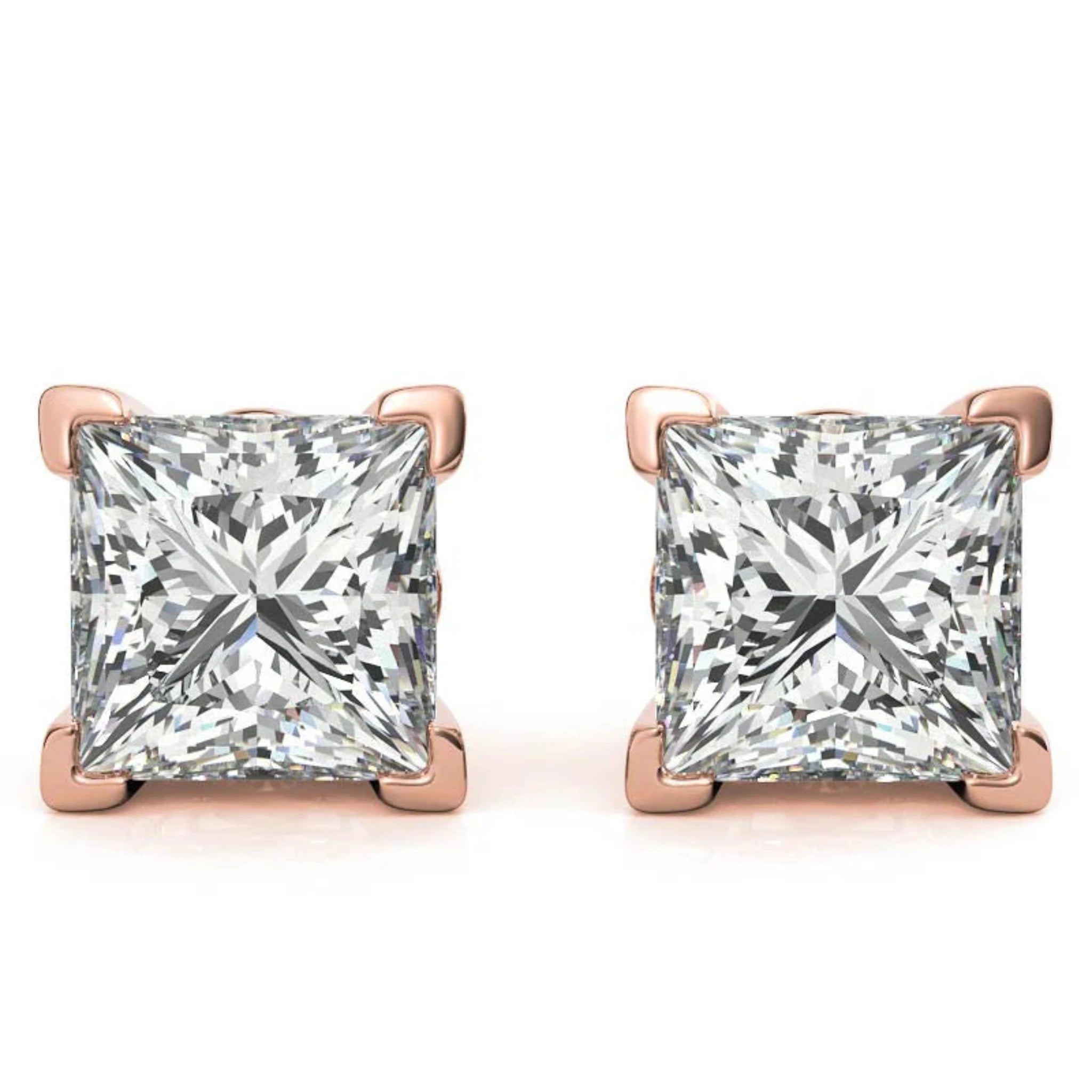 Radiant Princess-Cut Sparkling Rose Gold Silver Block Prong-Set Earrings for Women