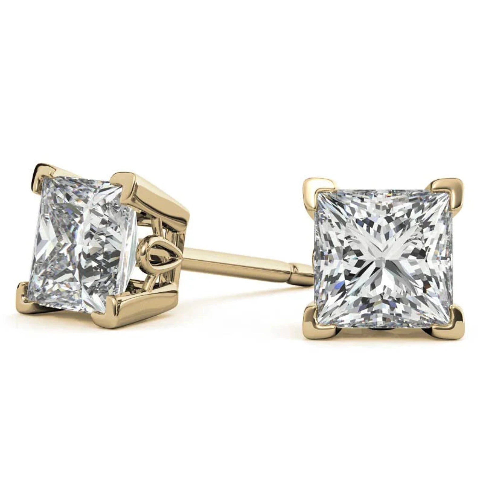 Radiant Princess-Cut Sparkling Yellow Gold Silver Block Prong-Set Earrings for Women