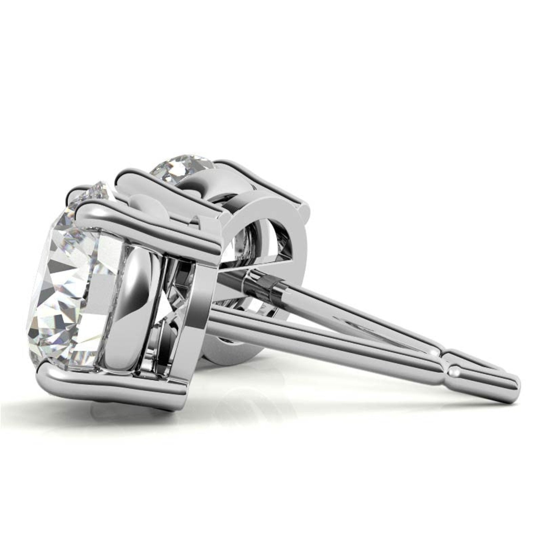 Classic Solitaire Round-Cut White Gold Silver Prong-Set Earring For Woman