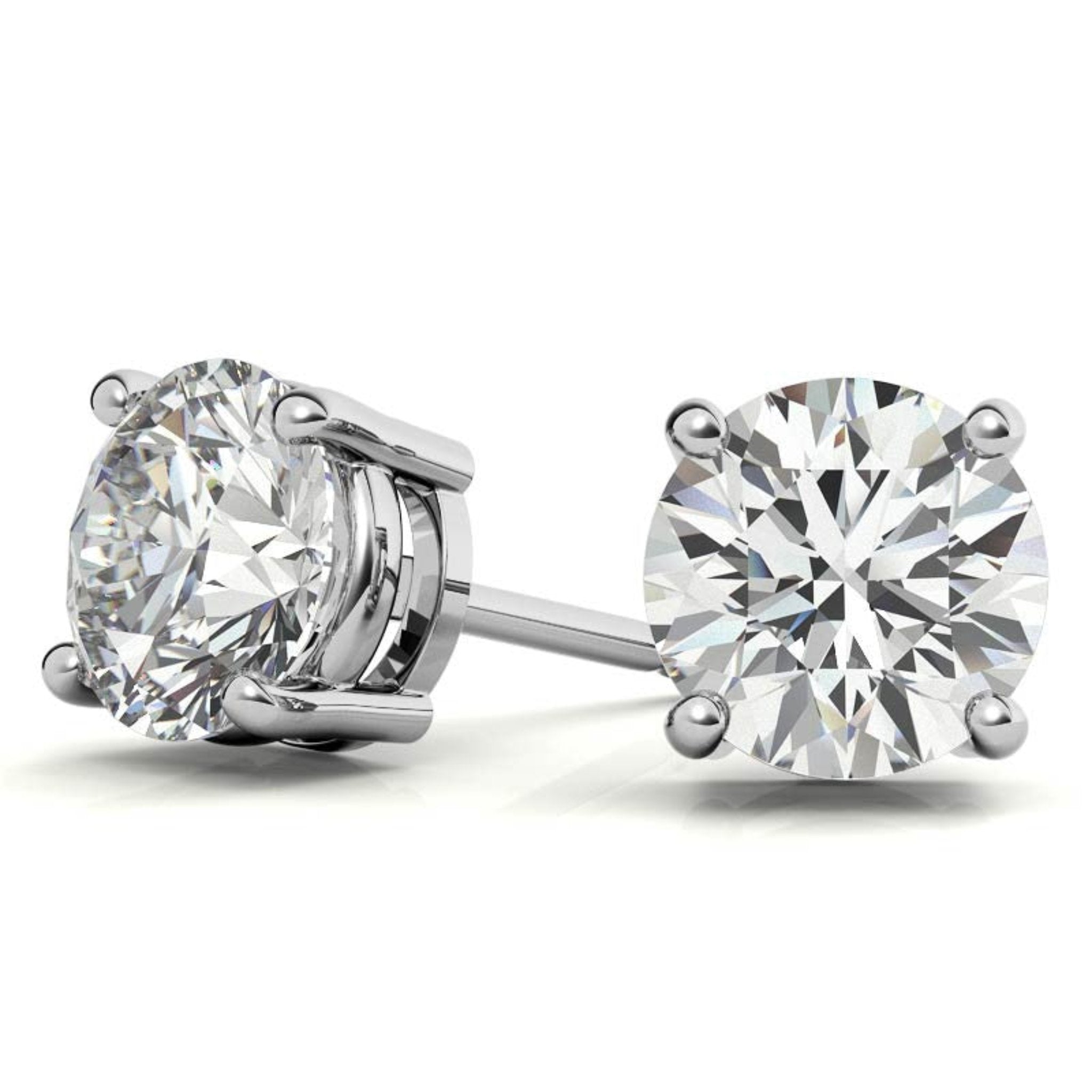 Classic Solitaire Round-Cut White Gold Silver Prong-Set Earring For Woman