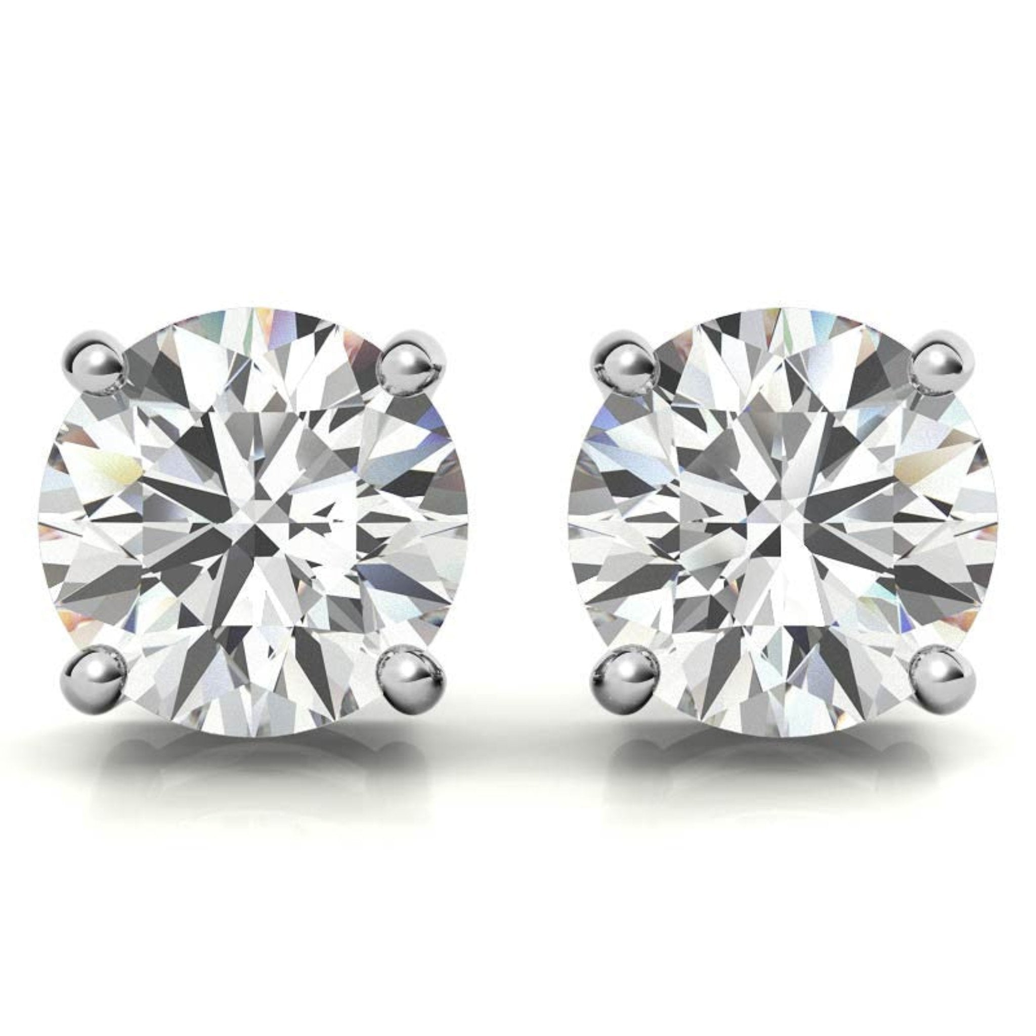 Classic Solitaire Round-Cut White Gold Silver Prong-Set Earring For Woman