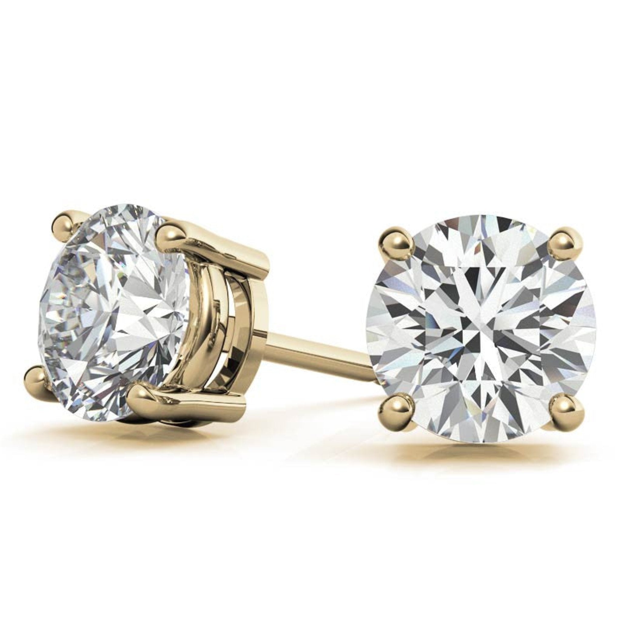 Elegant Solitaire Round-Cut Yellow Gold Silver Prong-Set Earring For Woman