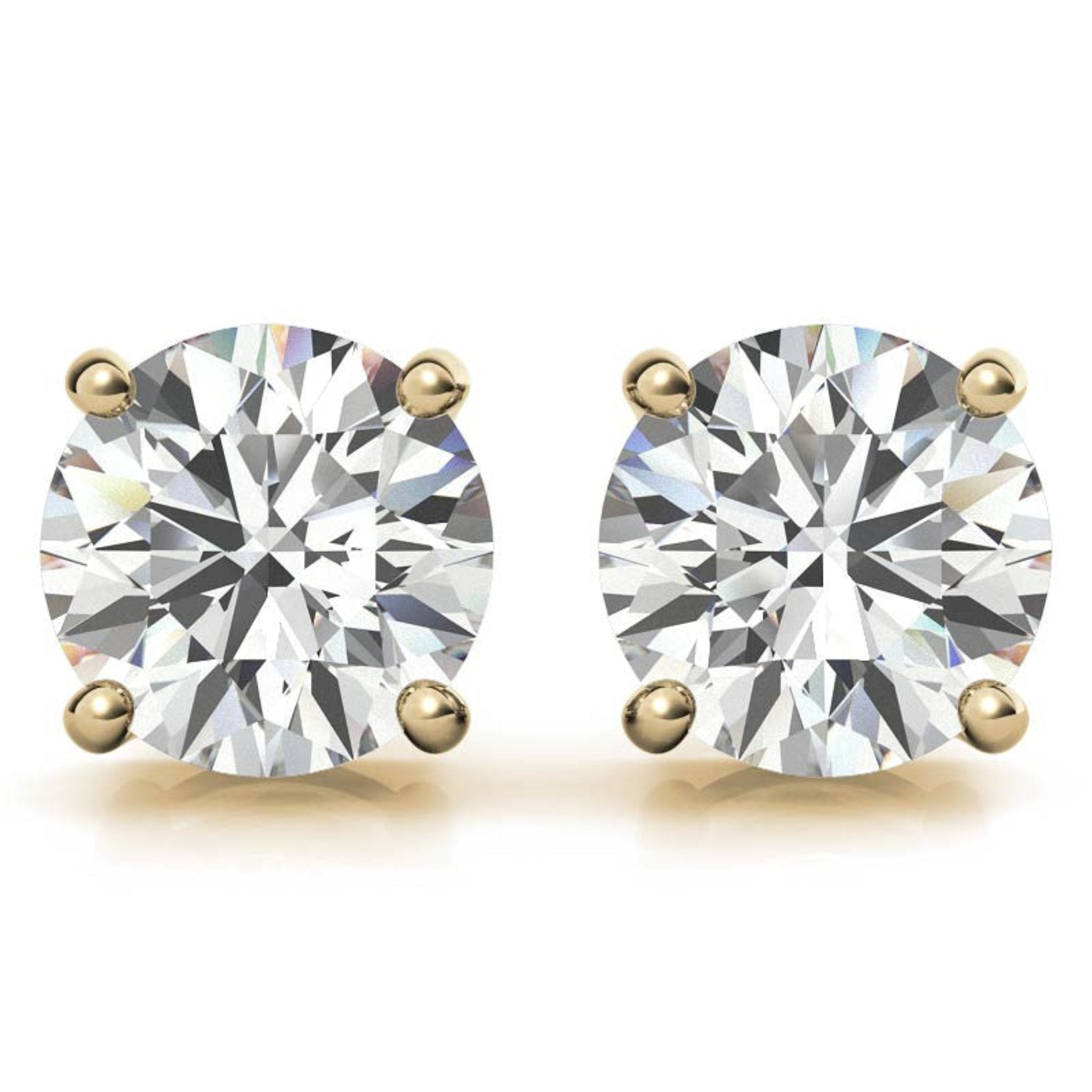 Elegant Solitaire Round-Cut Yellow Gold Silver Prong-Set Earring For Woman