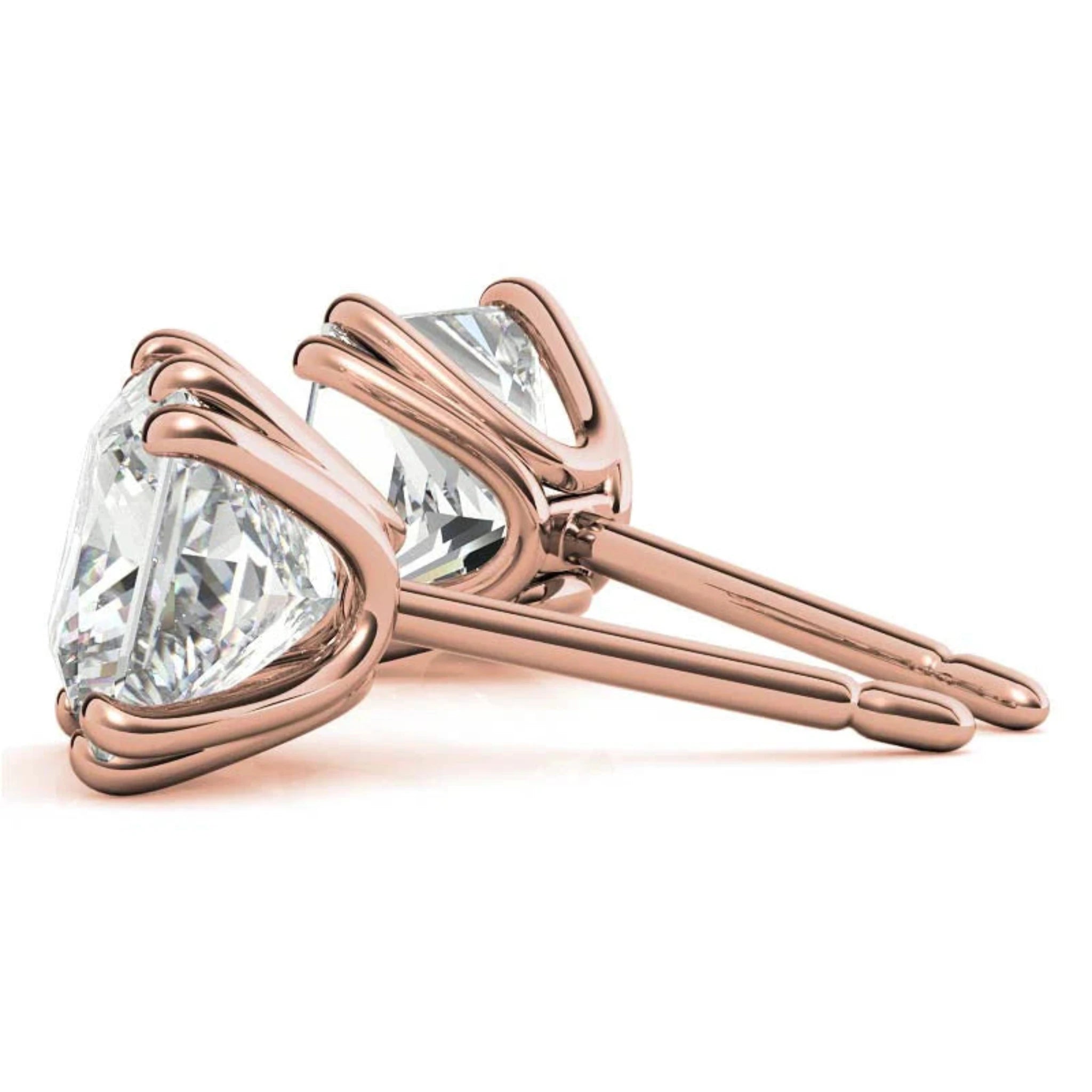 Modern Square-Cut Solitaire Rose Gold Silver Sparkling Stud Earrings For Woman