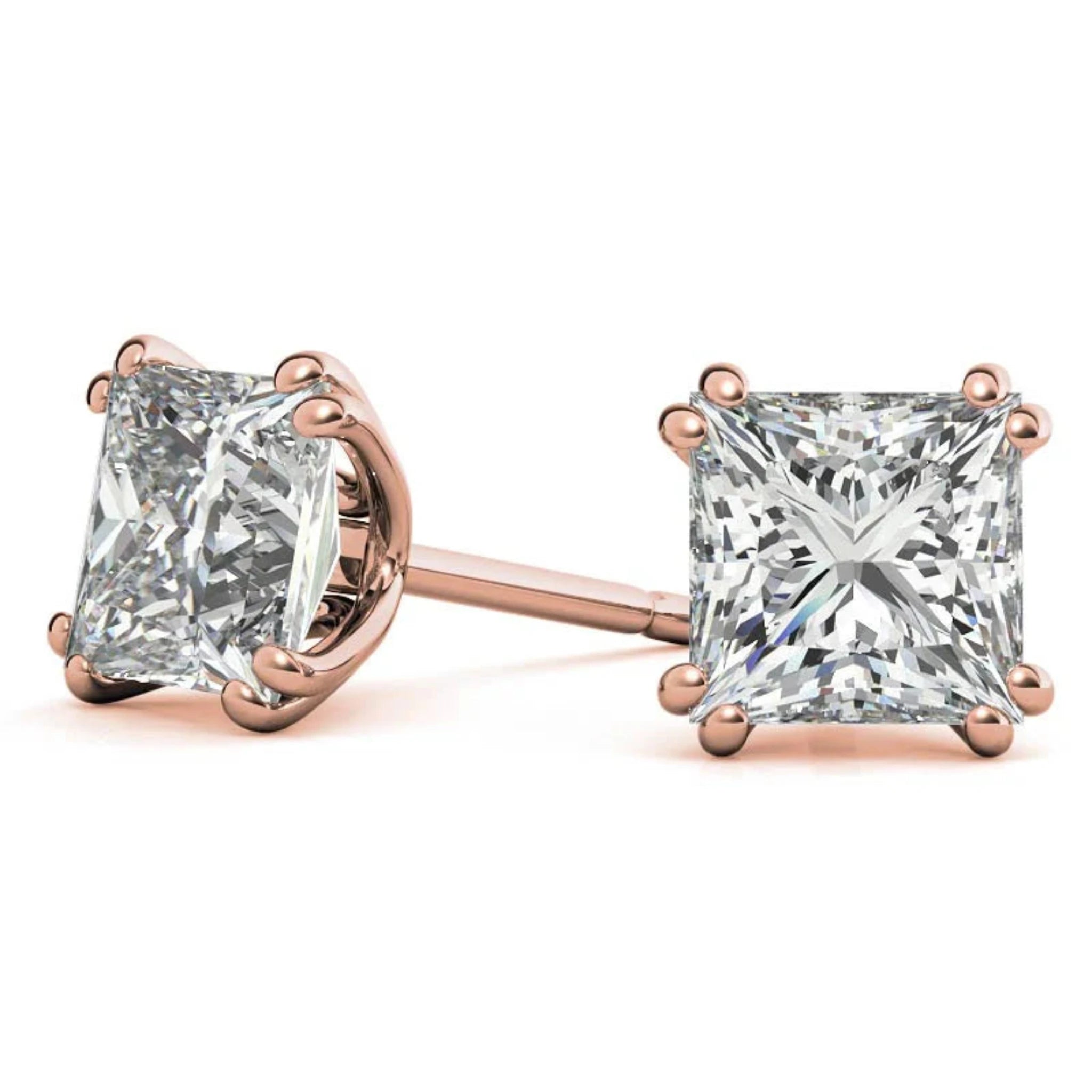 Modern Square-Cut Solitaire Rose Gold Silver Sparkling Stud Earrings For Woman