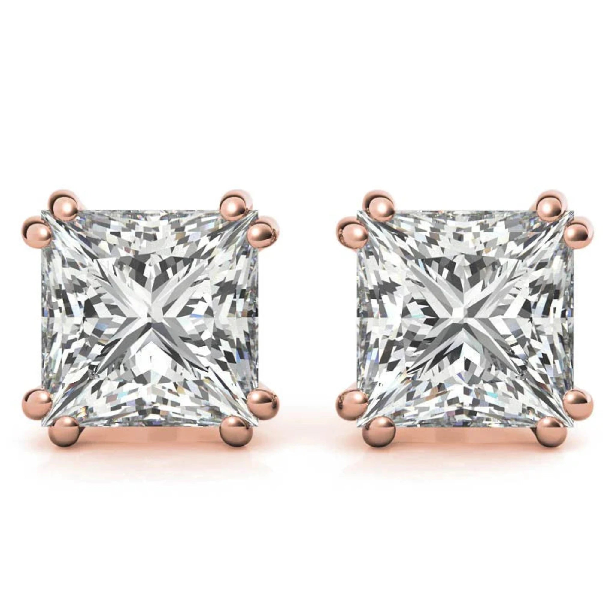 Modern Square-Cut Solitaire Rose Gold Silver Sparkling Stud Earrings For Woman