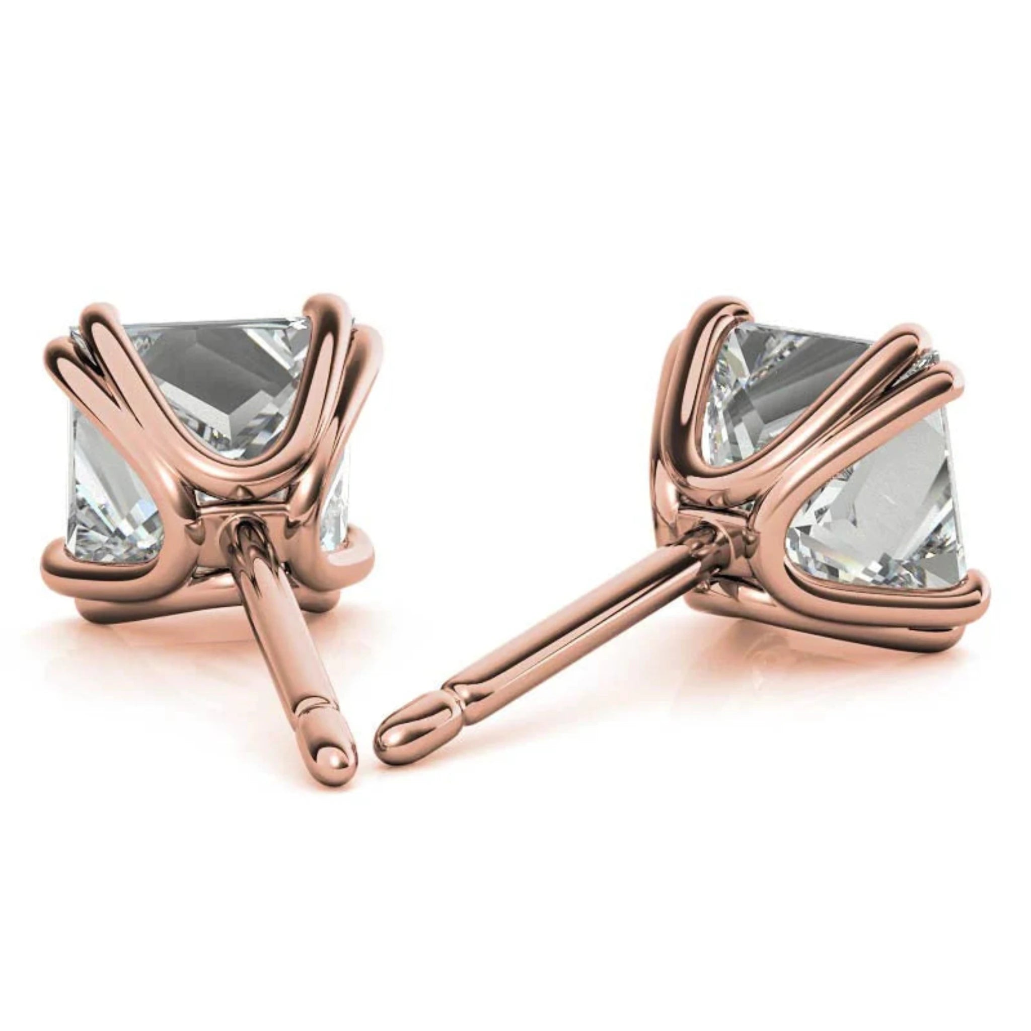 Modern Square-Cut Solitaire Rose Gold Silver Sparkling Stud Earrings For Woman