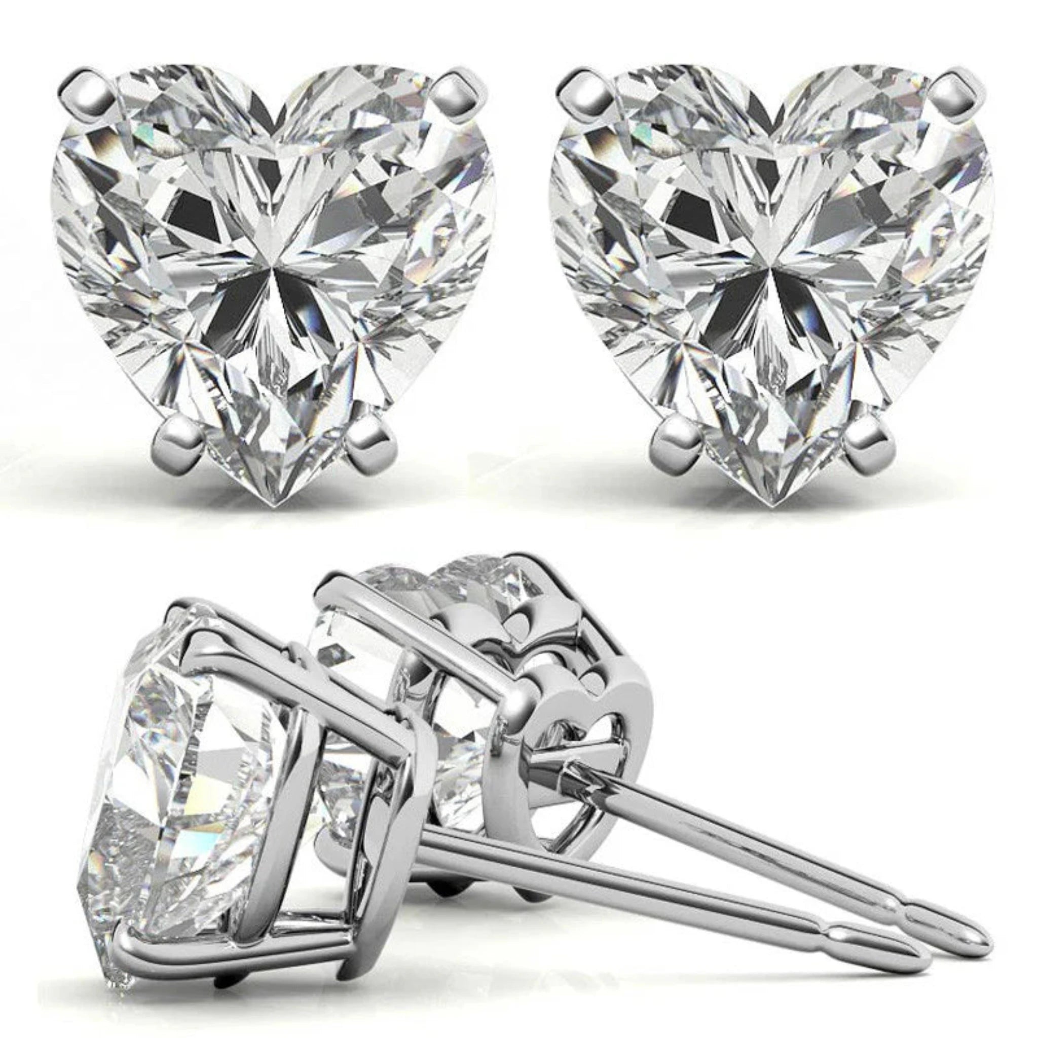 Heart Shaped Solitaire Stud White Gold Silver Lustrous Earring For Woman