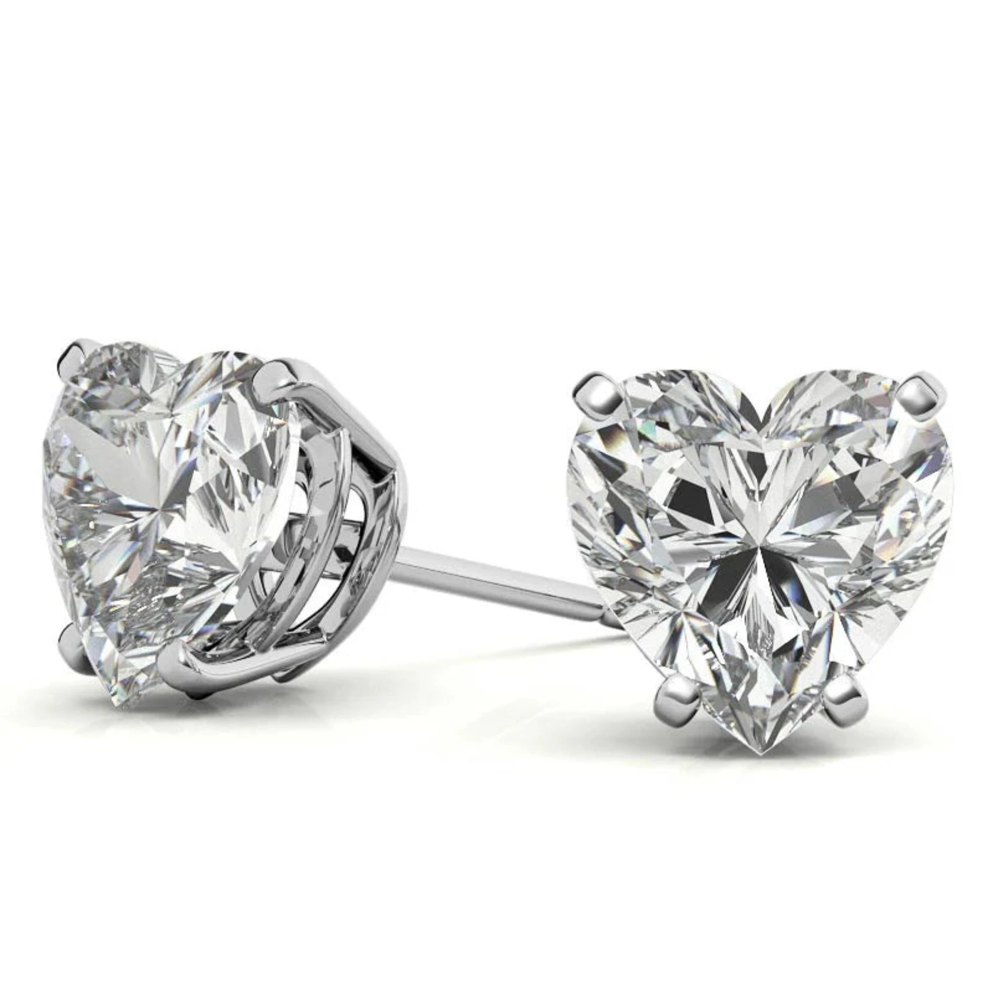 Heart Shaped Solitaire Stud White Gold Silver Lustrous Earring For Woman