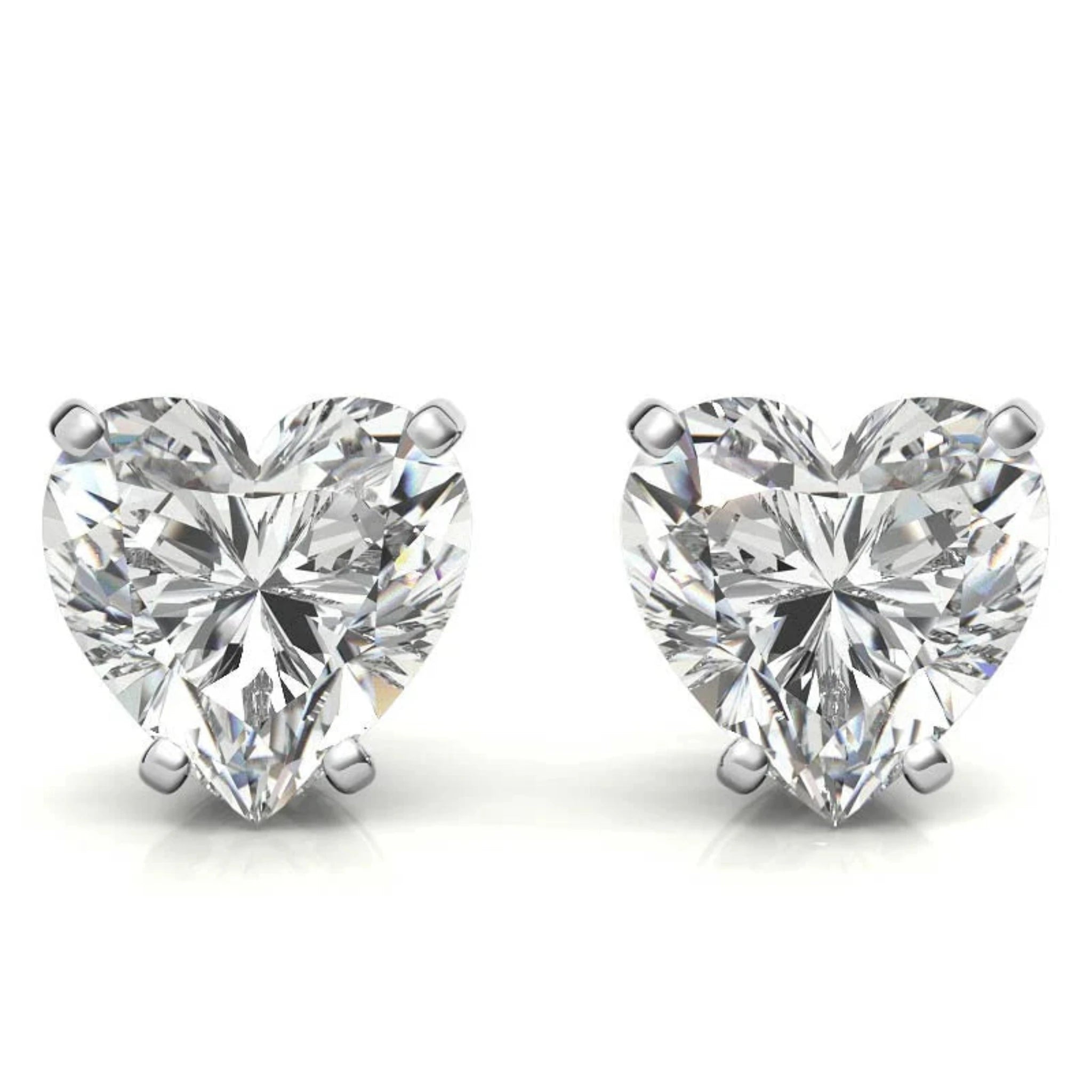 Heart Shaped Solitaire Stud White Gold Silver Lustrous Earring For Woman