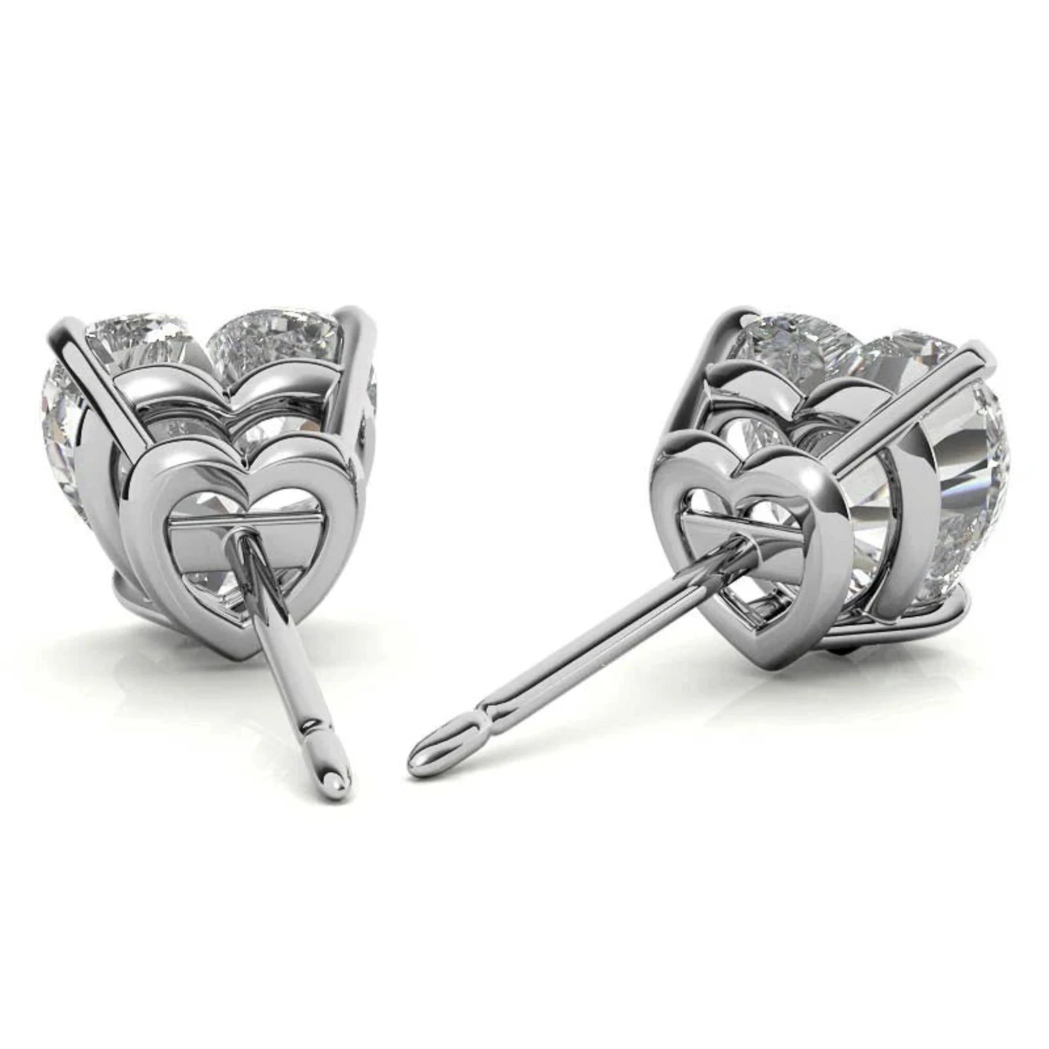 Heart Shaped Solitaire Stud White Gold Silver Lustrous Earring For Woman