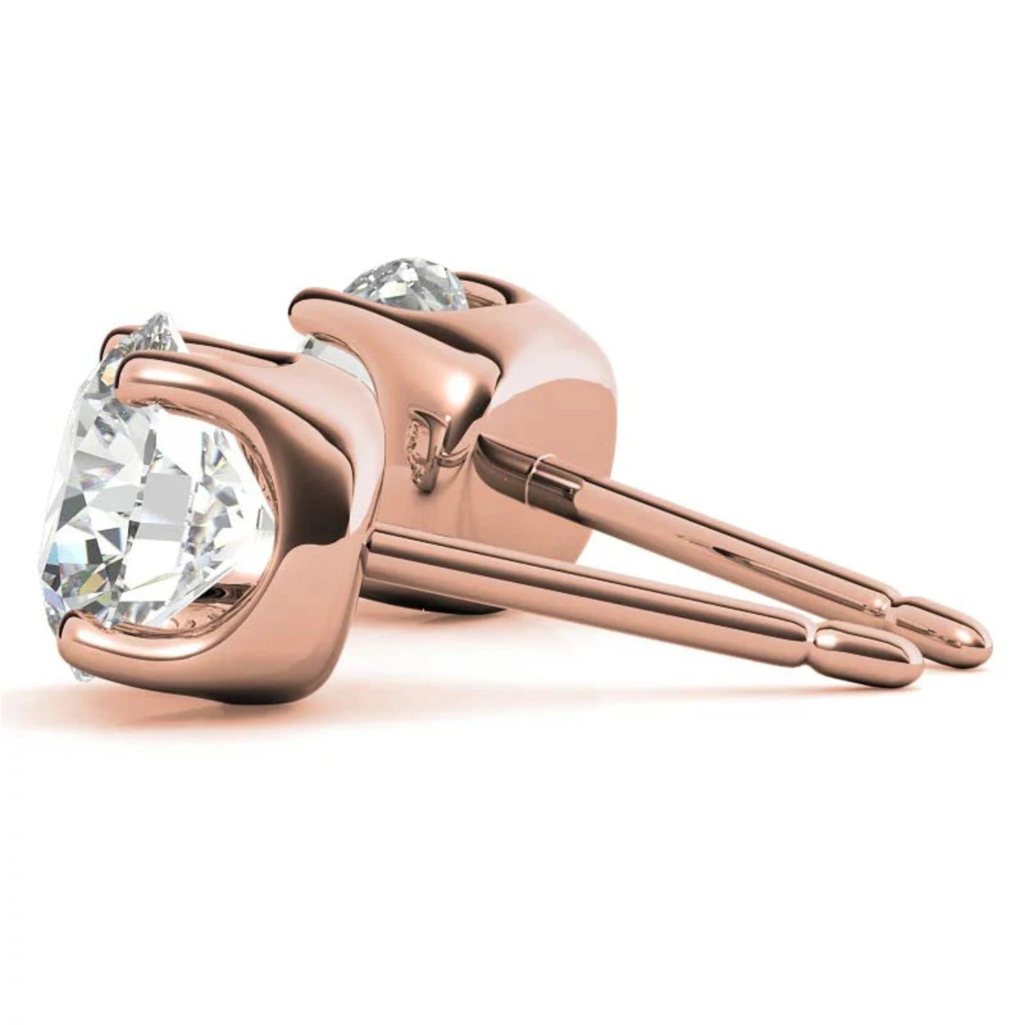 Elegance Round Solitaire Rose Gold Silver Prong-Set Earring For Woman