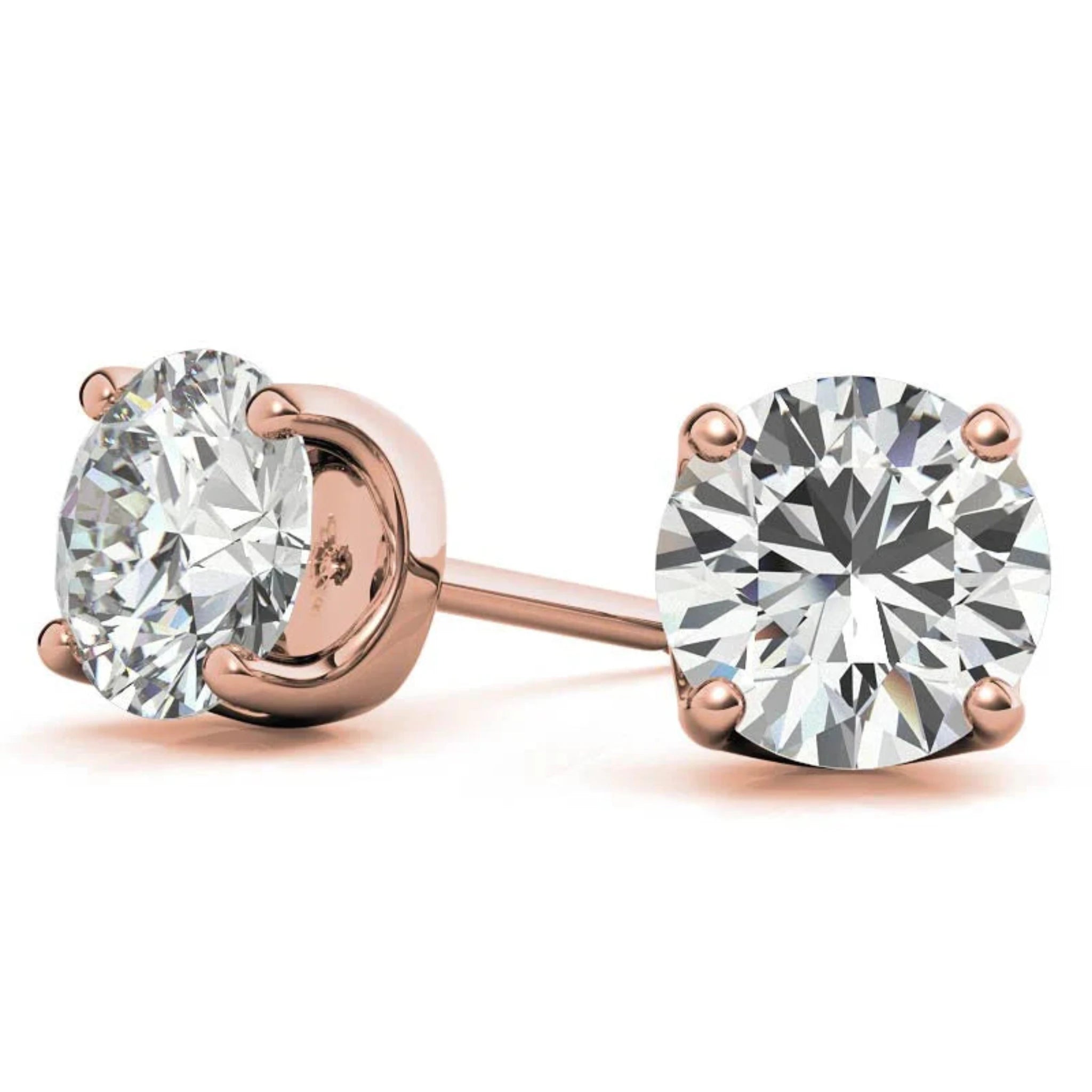 Elegance Round Solitaire Rose Gold Silver Prong-Set Earring For Woman