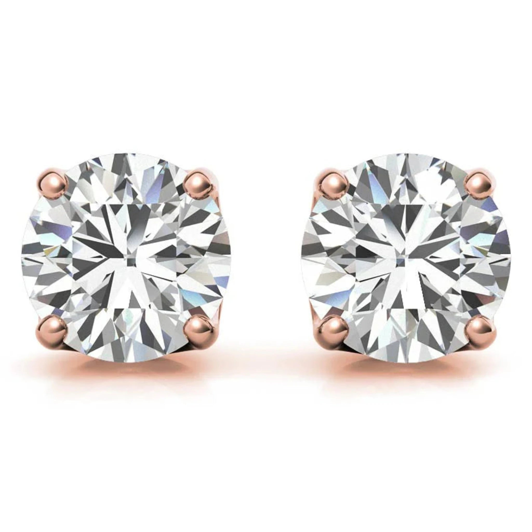 Elegance Round Solitaire Rose Gold Silver Prong-Set Earring For Woman