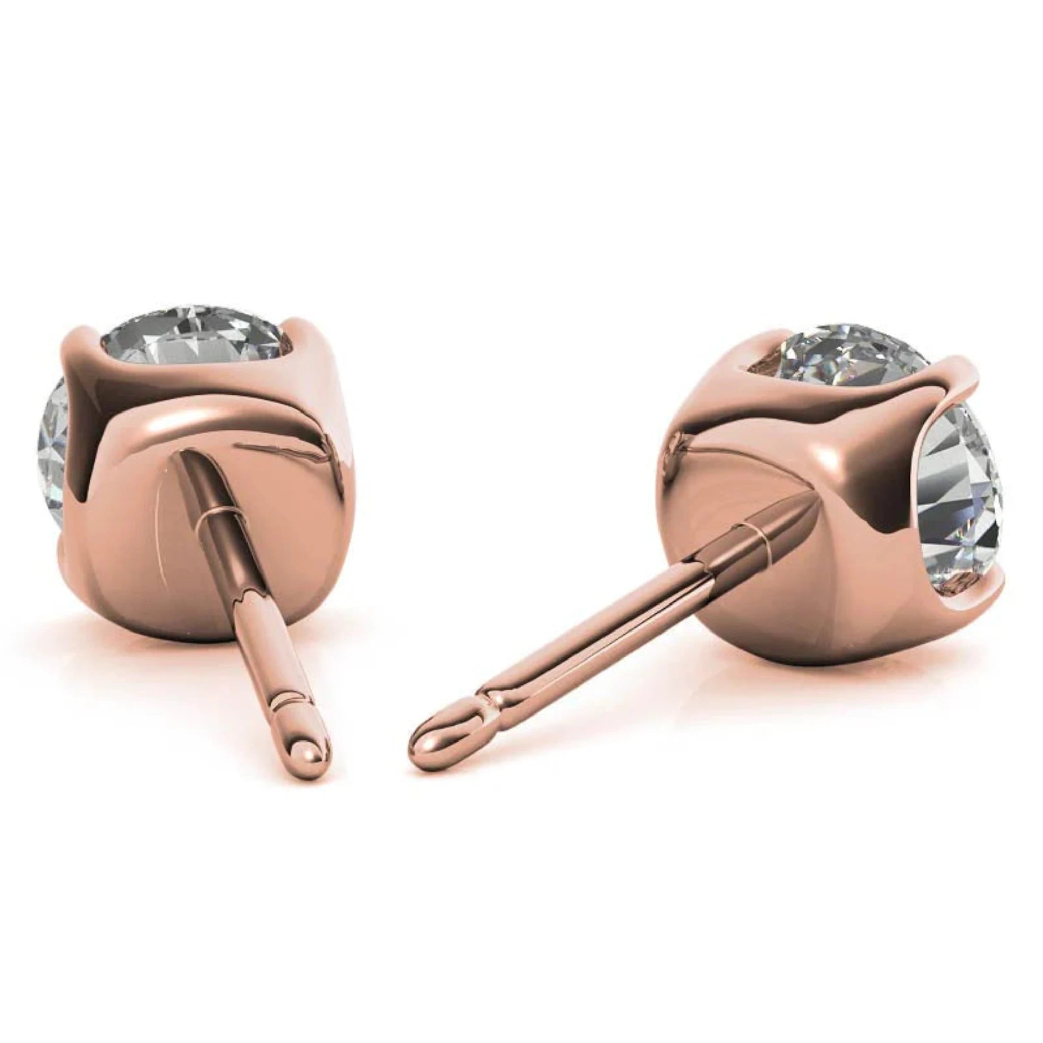 Elegance Round Solitaire Rose Gold Silver Prong-Set Earring For Woman