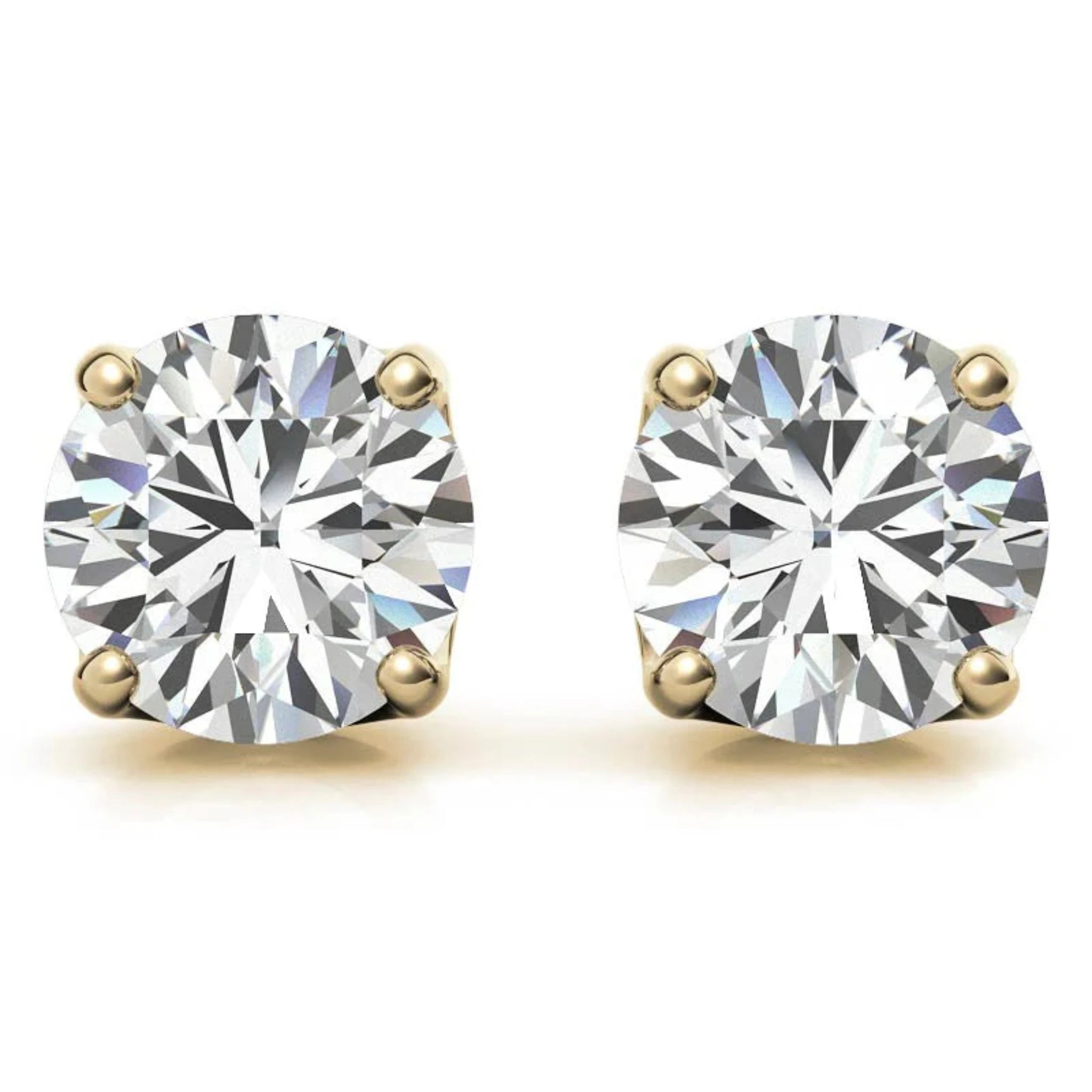 Elegance Round Solitaire Yellow Gold Silver Prong-Set Earring For Woman