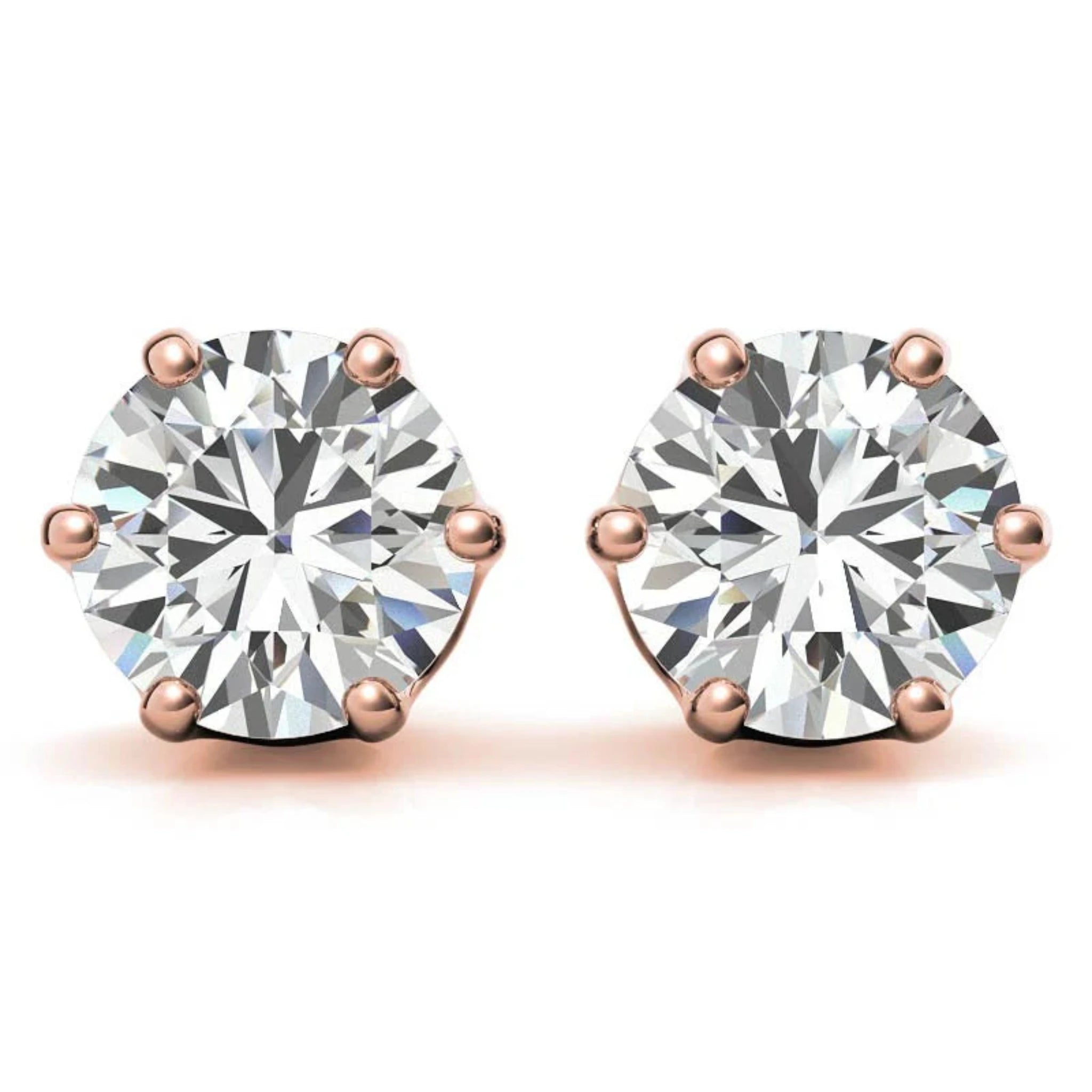 Radiant Round Solitaire Rose Gold Silver 6-Prong-Set Earring For Woman