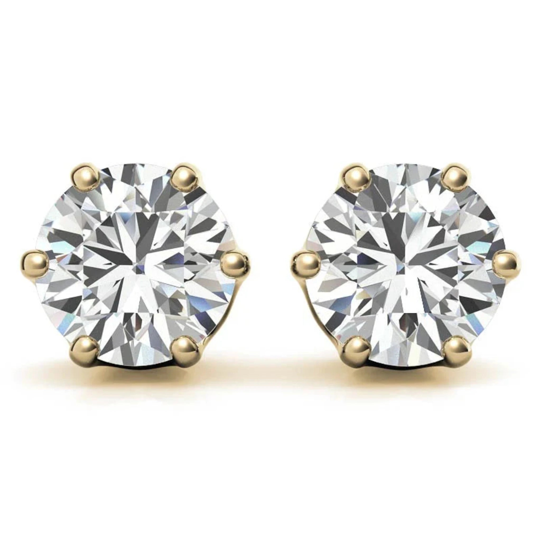 Elegant Round Solitaire Yellow Gold Silver 6-Prong-Set Earring For Woman