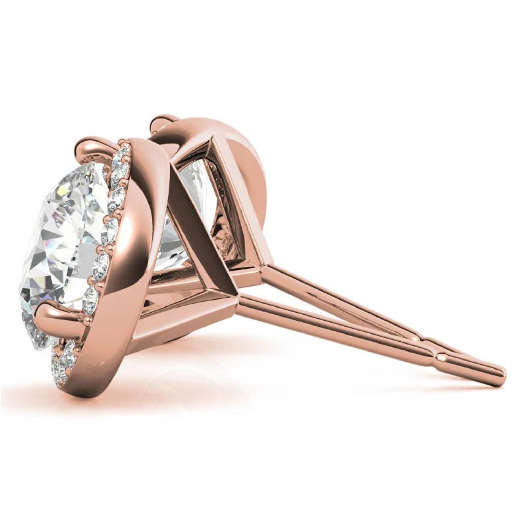 Classic Halo Rose Gold Silver Prong-Cut Earring For Woman