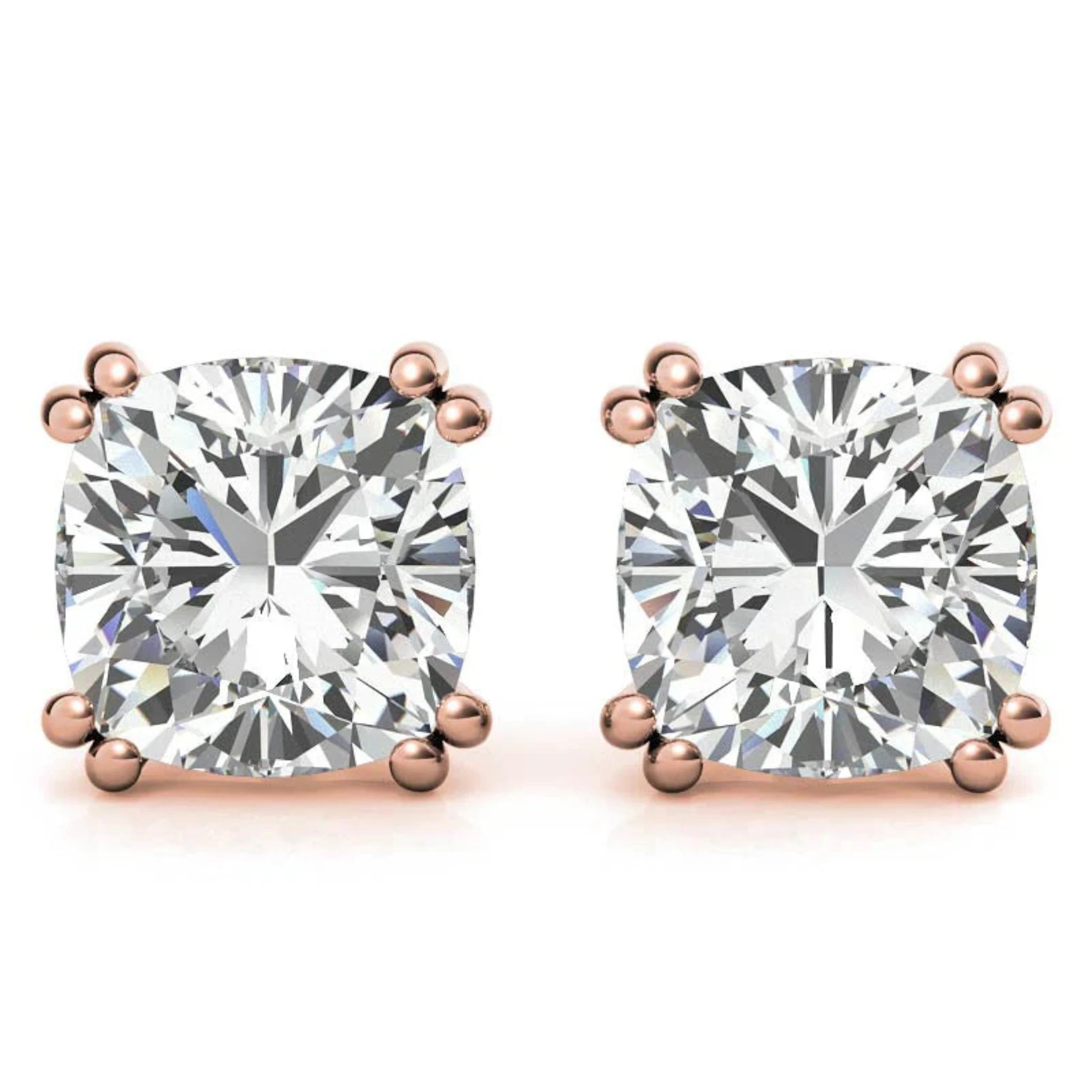 Radiant Cushion-Cut Solitaire Rose Gold Silver Sparkling Earring For Woman