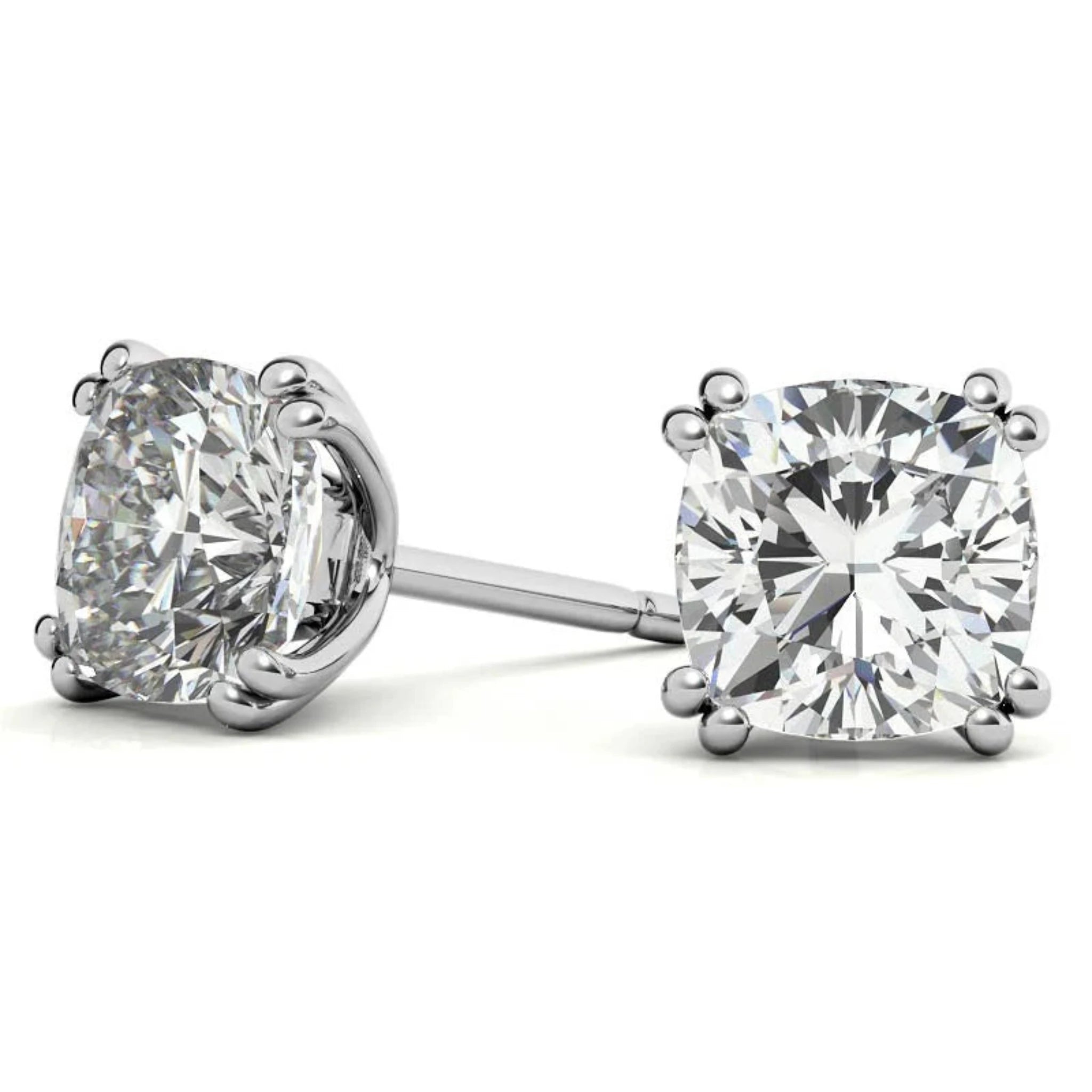 Radiant Cushion-Cut Solitaire White Gold Silver Sparkling Earring For Woman