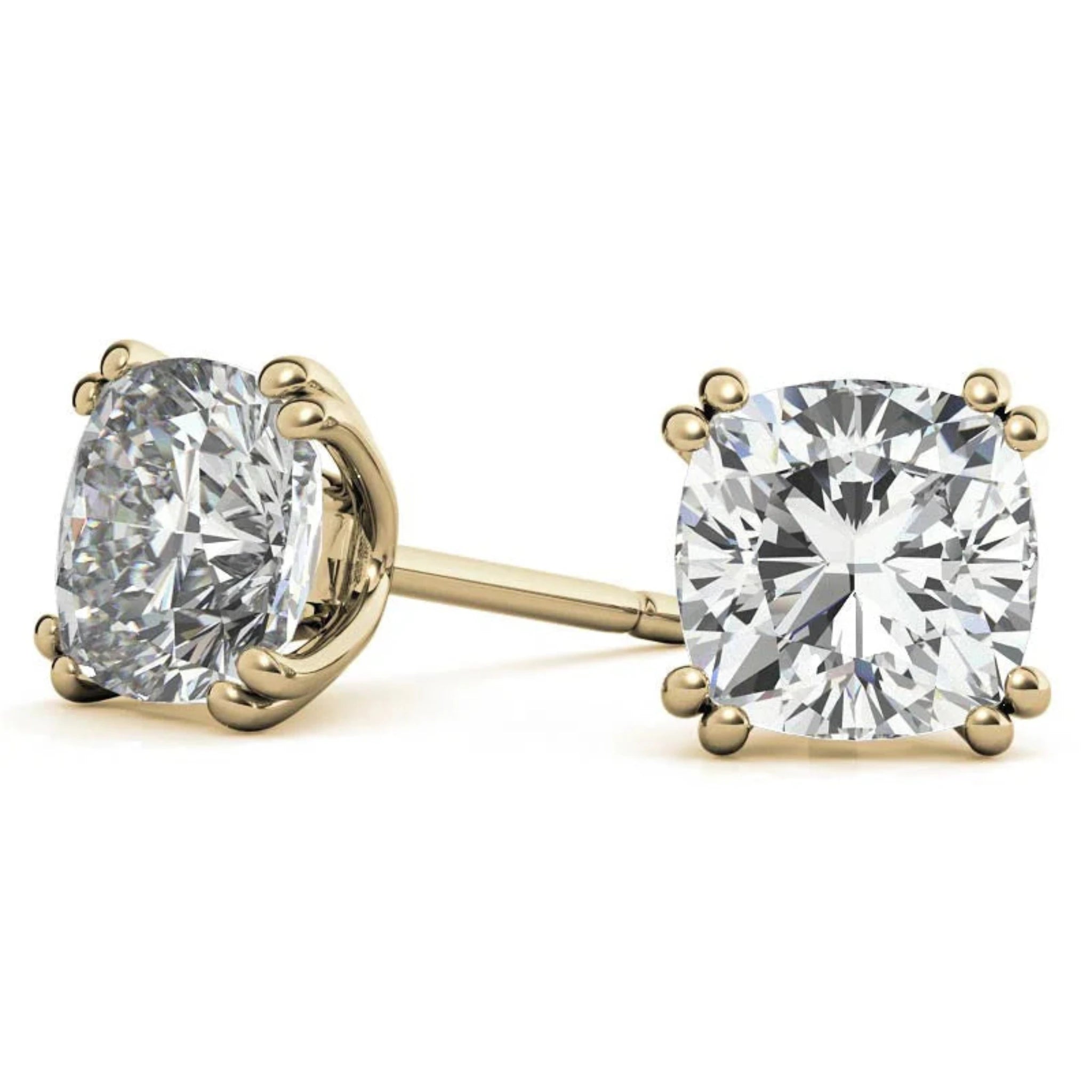 Radiant Cushion-Cut Solitaire Yellow Gold Silver Sparkling Earring For Woman