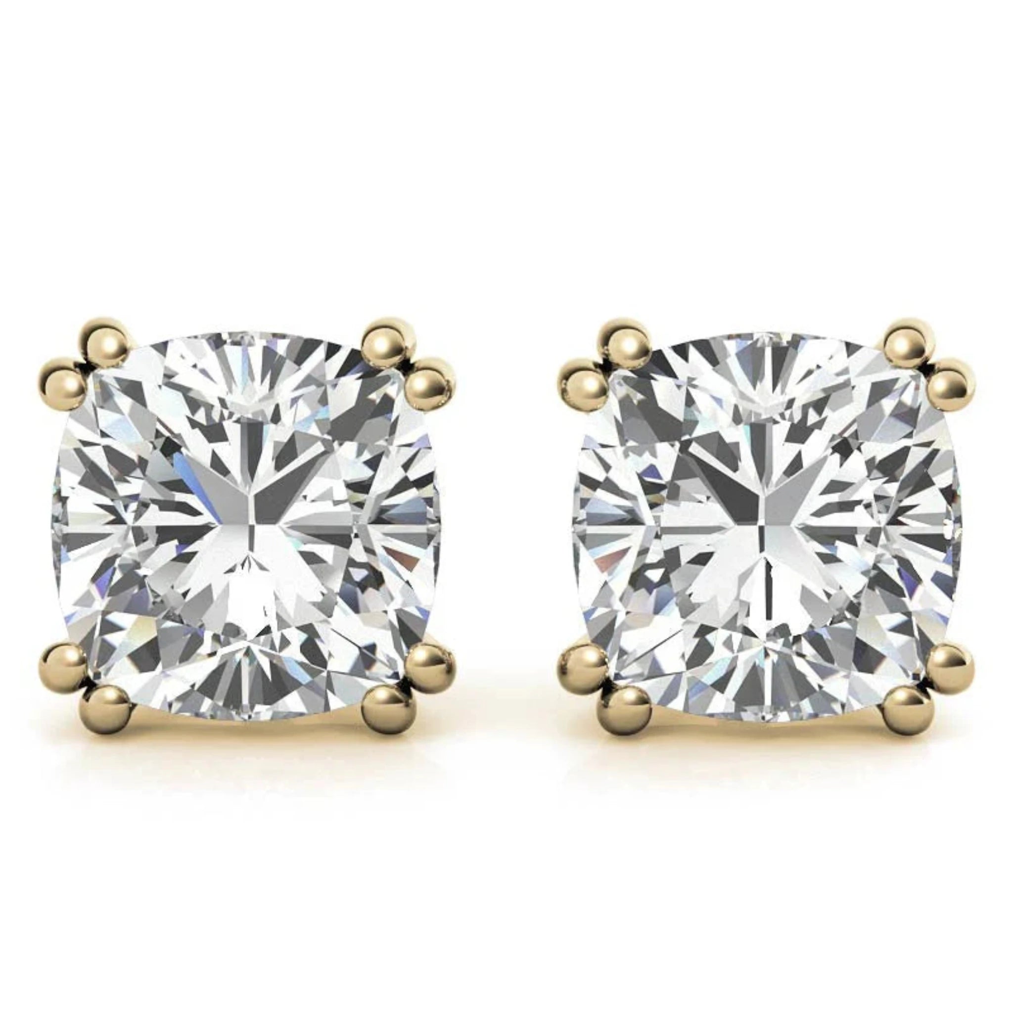 Radiant Cushion-Cut Solitaire Yellow Gold Silver Sparkling Earring For Woman